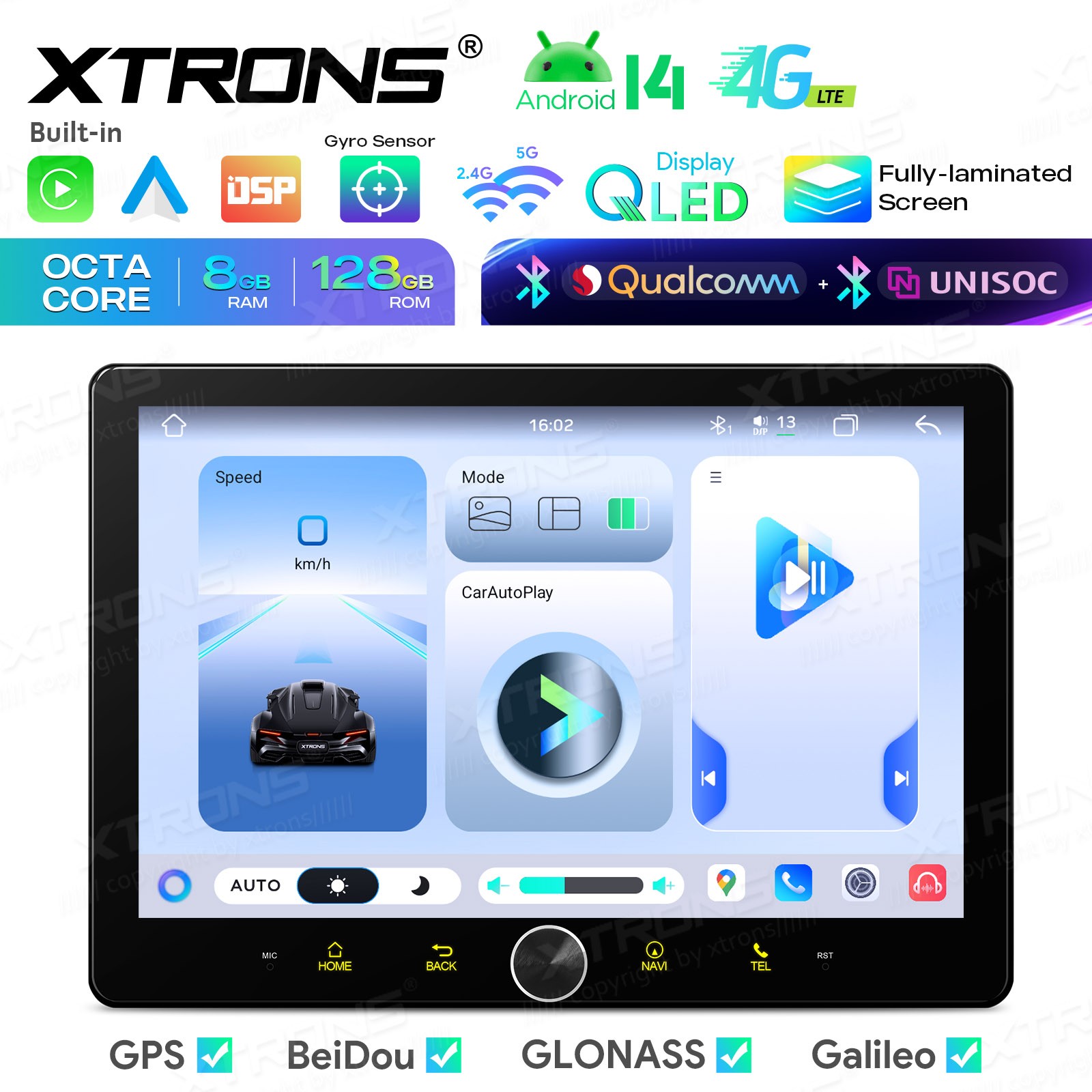 10.1″ AKM DSP Android 14 Radio For Universal 2 Din 8GB 128GB QLED GPS Navigation