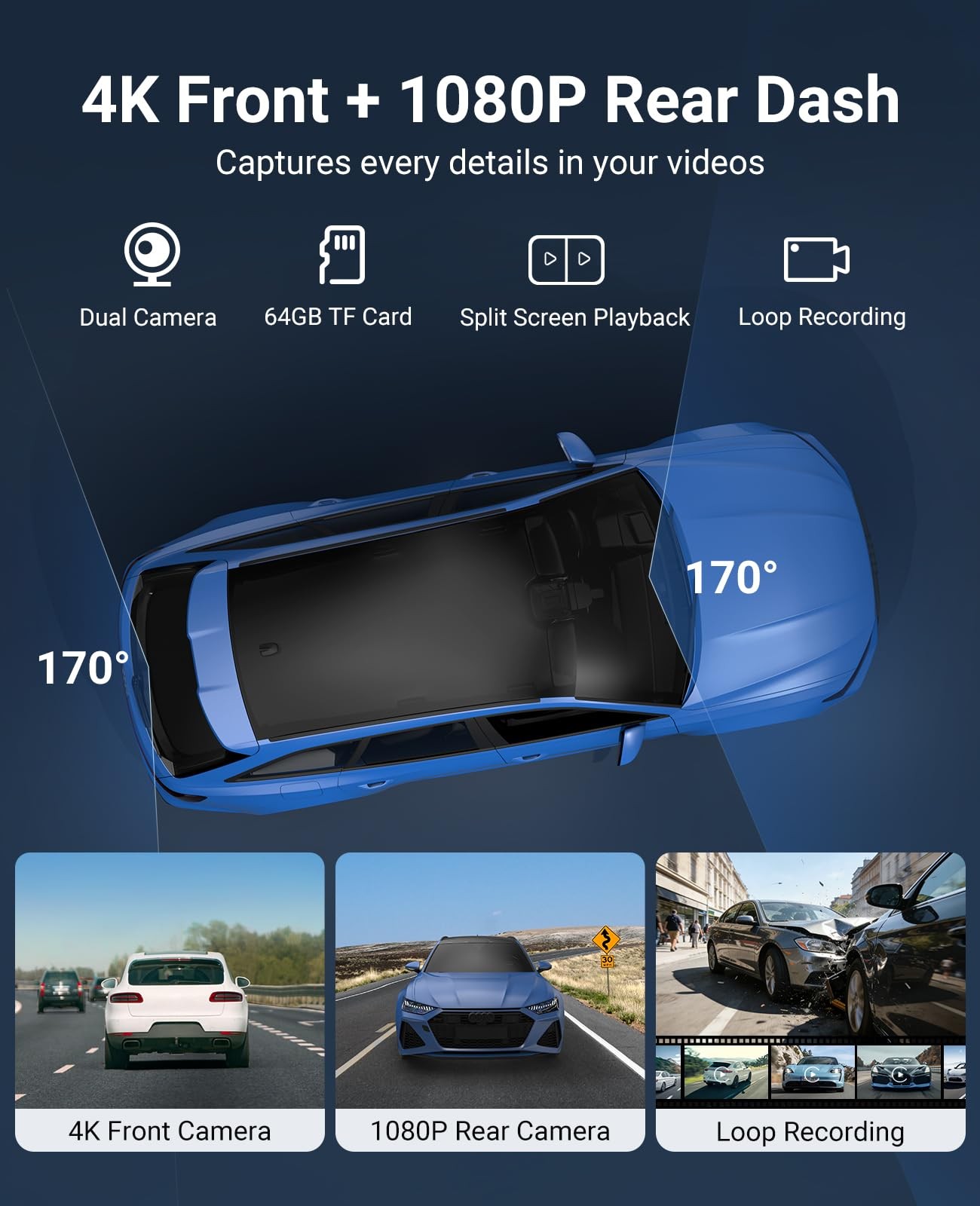 Promoterk Wireless CarPlay and Android Auto 10.26-inch Touchscreen, 4K Dash C…