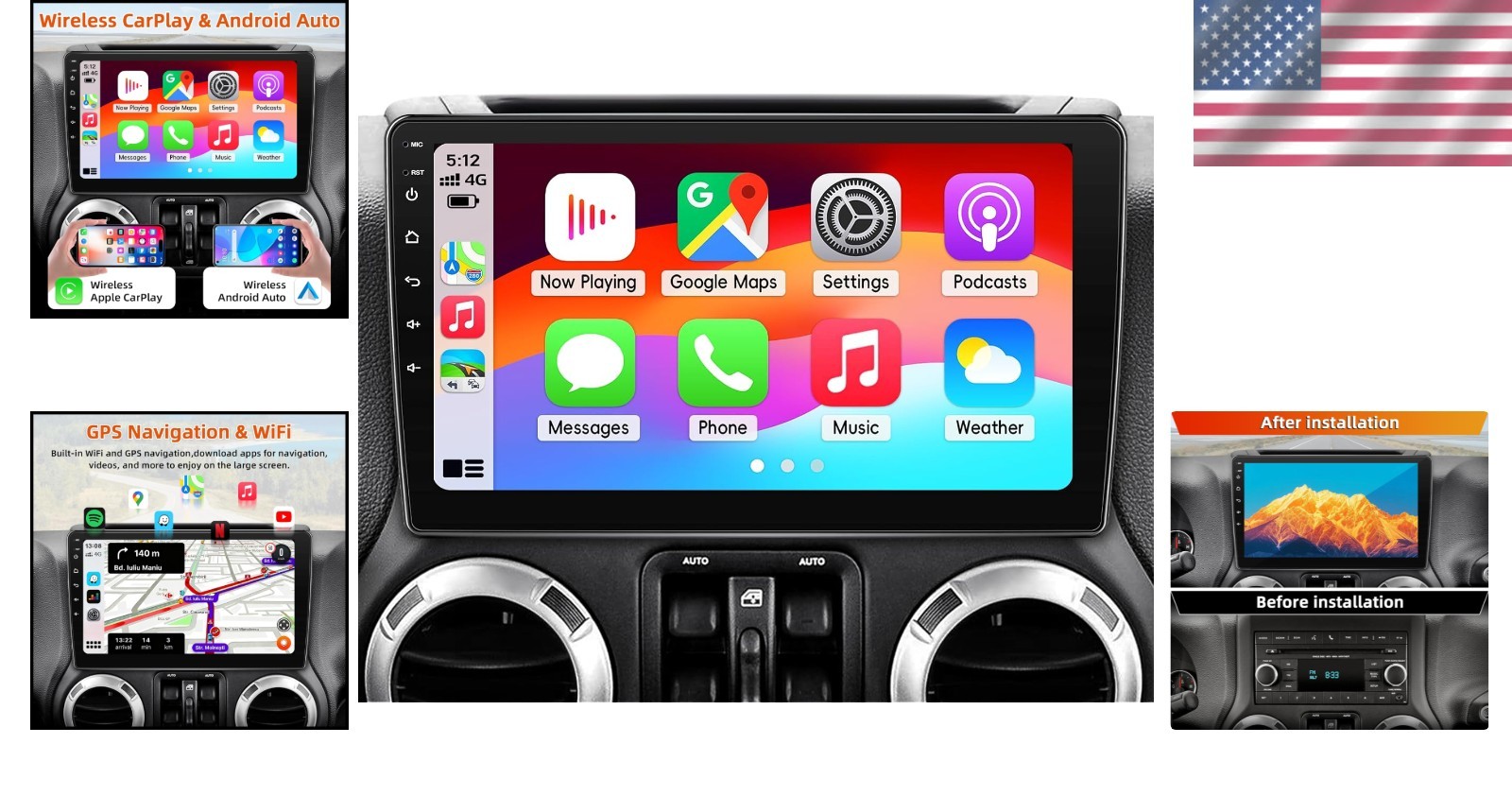 Wireless CarPlay Android Auto Stereo for Jeep Wrangler JK^