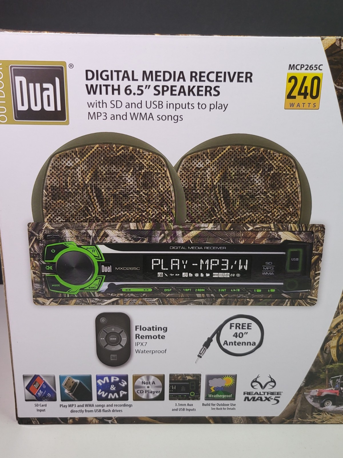 Dual Outdoor Digital Media Receiver Headunit + Two 6.5” Speakers RealTree Camo