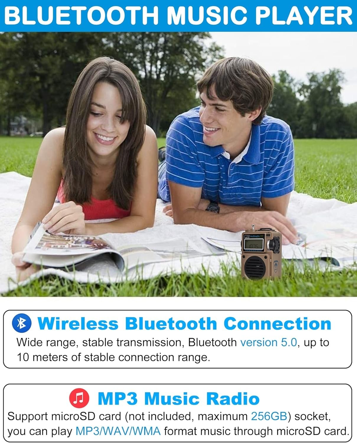 Bluetooth Radio Speaker Support MicroSD FM Shortwave NOAA Alerts Rechargeable…