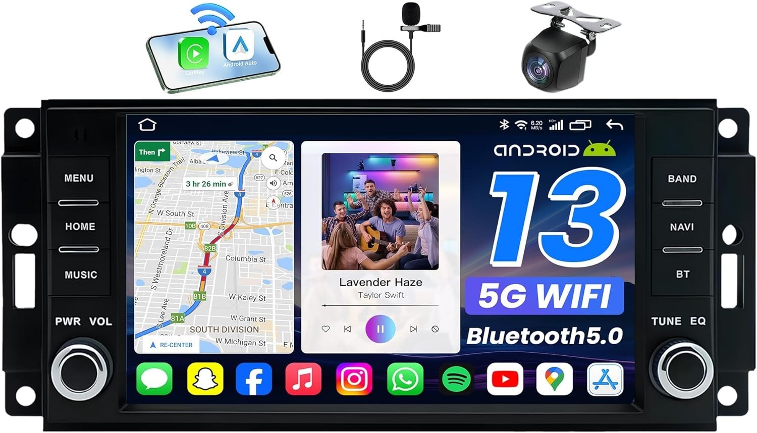 7″ 64G Android Auto Carplay for 2005-2019 Jeep Wrangler Dodge RAM Chrysler +more