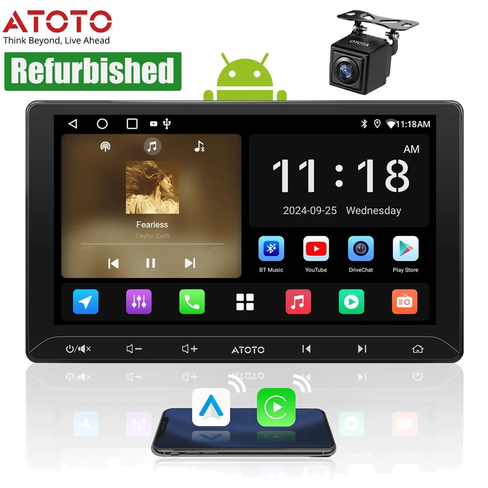 ATOTO 10.1″ Android AI Car Stereo GPS Navi Wireless Carplay DSP + HD Rear Camera