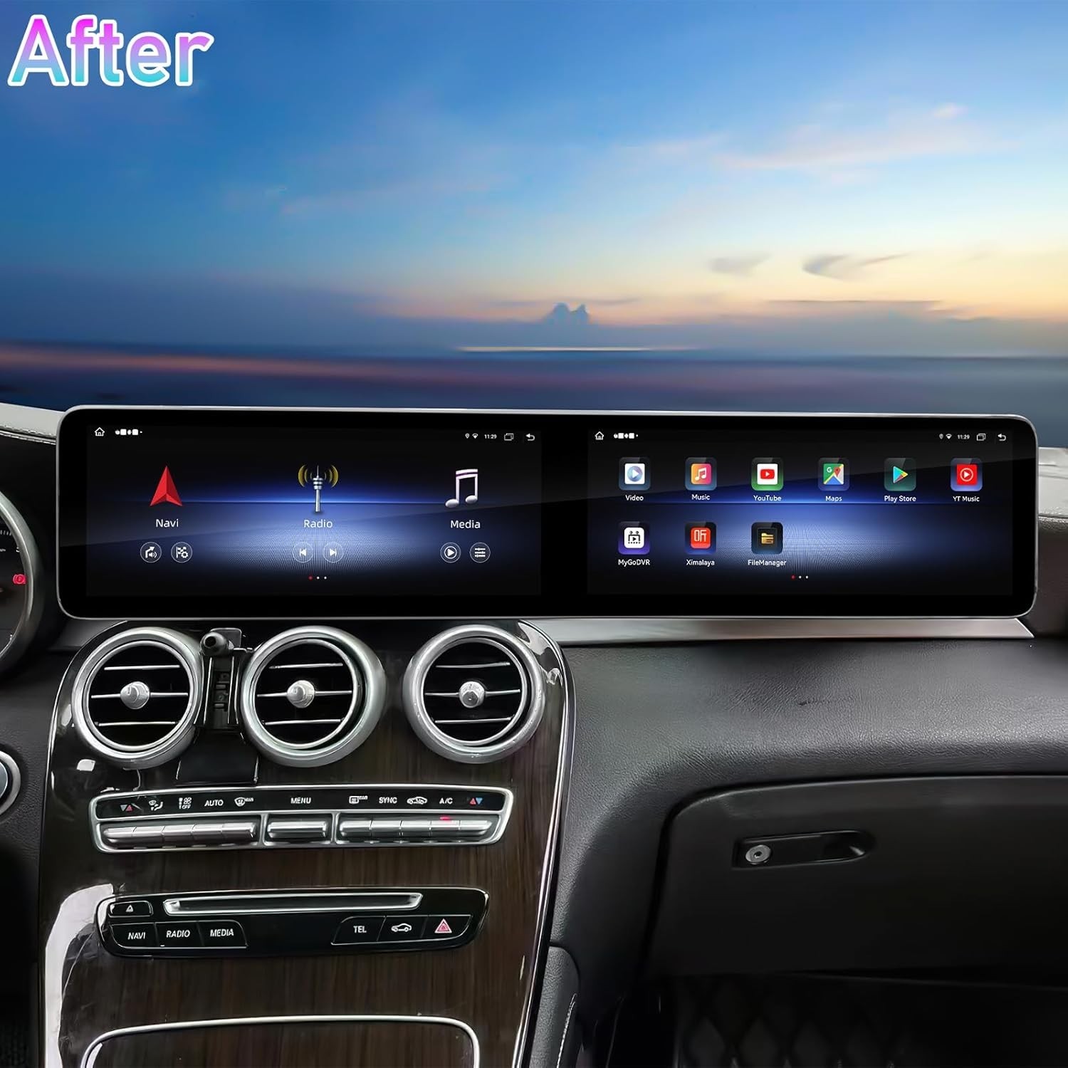 8G+128GB 12.3″ Dual Screen Car Radio Stereo For 2019 Mercedes Benz GLC C Class