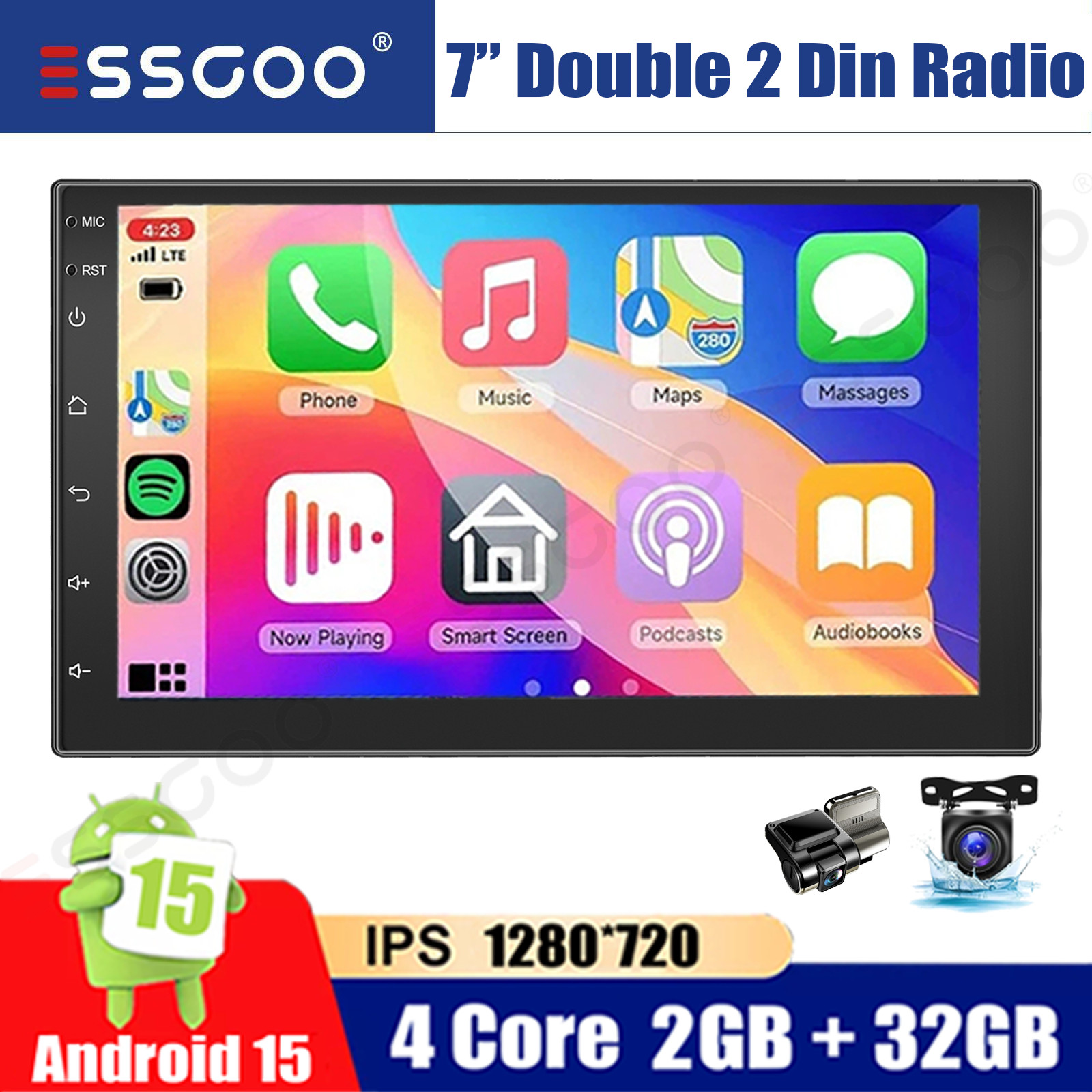 7″ Double 2DIN Car Stereo CarPlay Android 15 GPS Navi Head Unit FM Radio+DVR&AHD