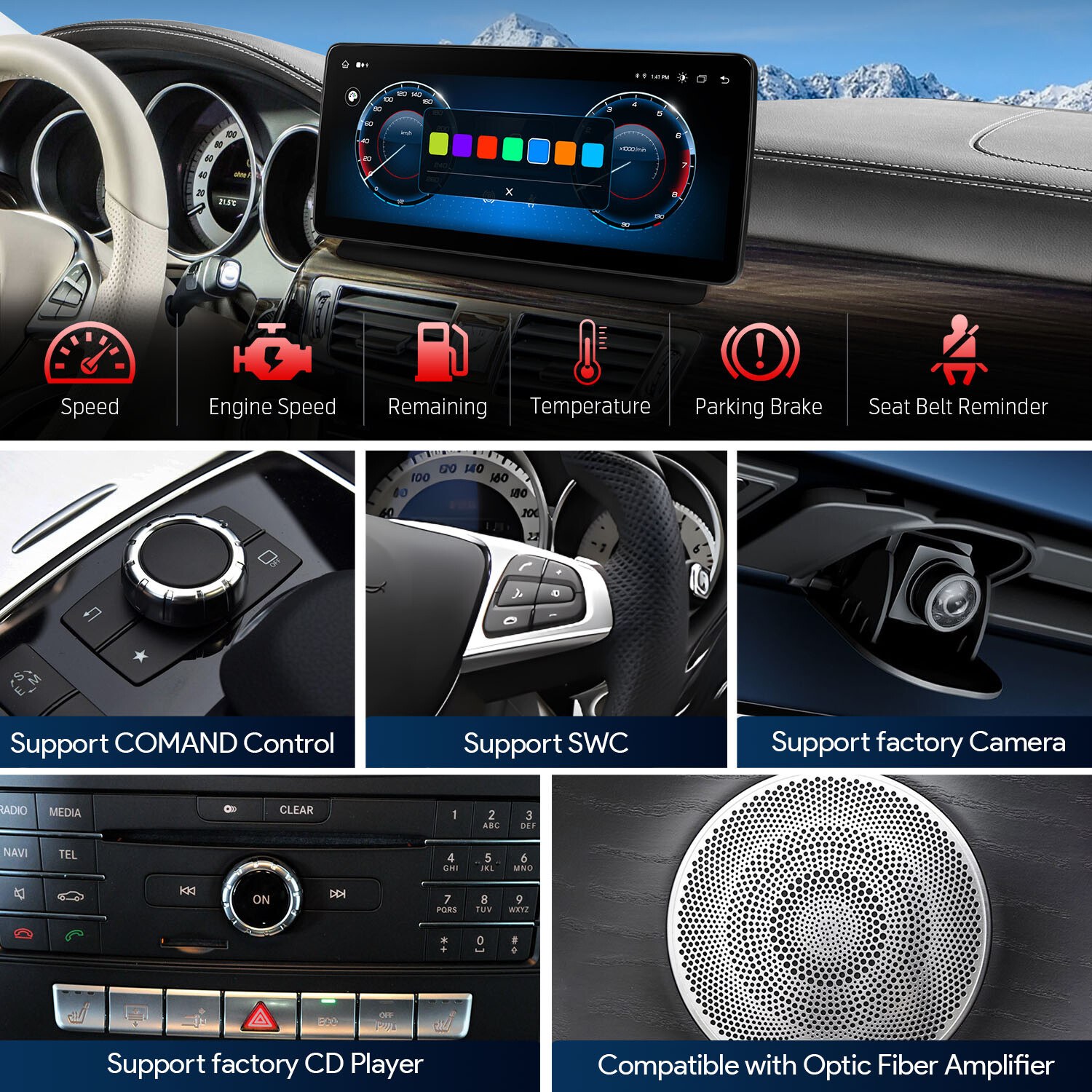 12.3″ Android 14 8-Core Car Play Stereo GPS 4G WiFi For Benz W218 C218 2014-2017