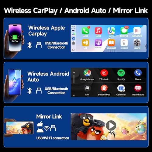 Single Din Car Stereo, 6.28 Inch Wireless CarPlay&Android Auto Single Din