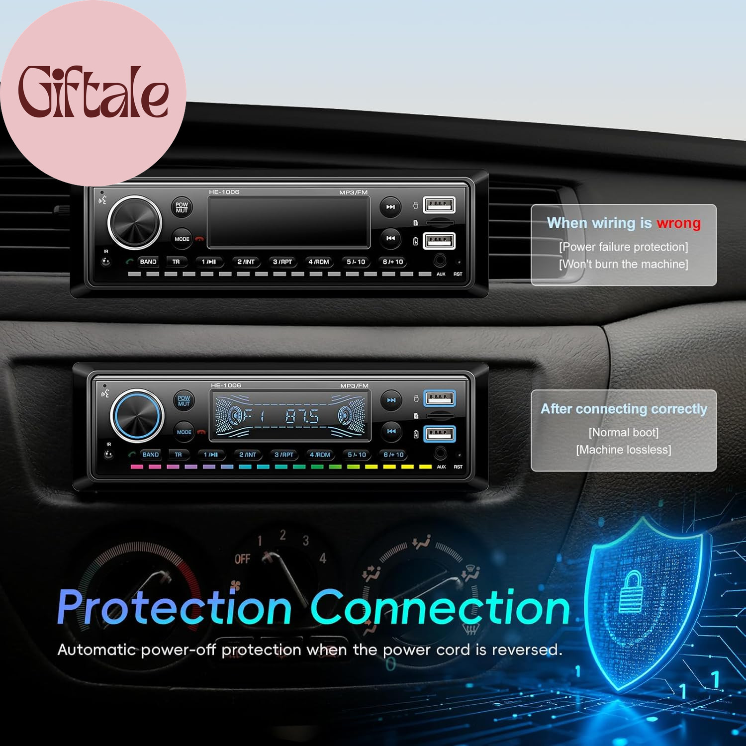 Single DIN Bluetooth Car Stereo FM Radio MP3 Player with 64GB TF Card