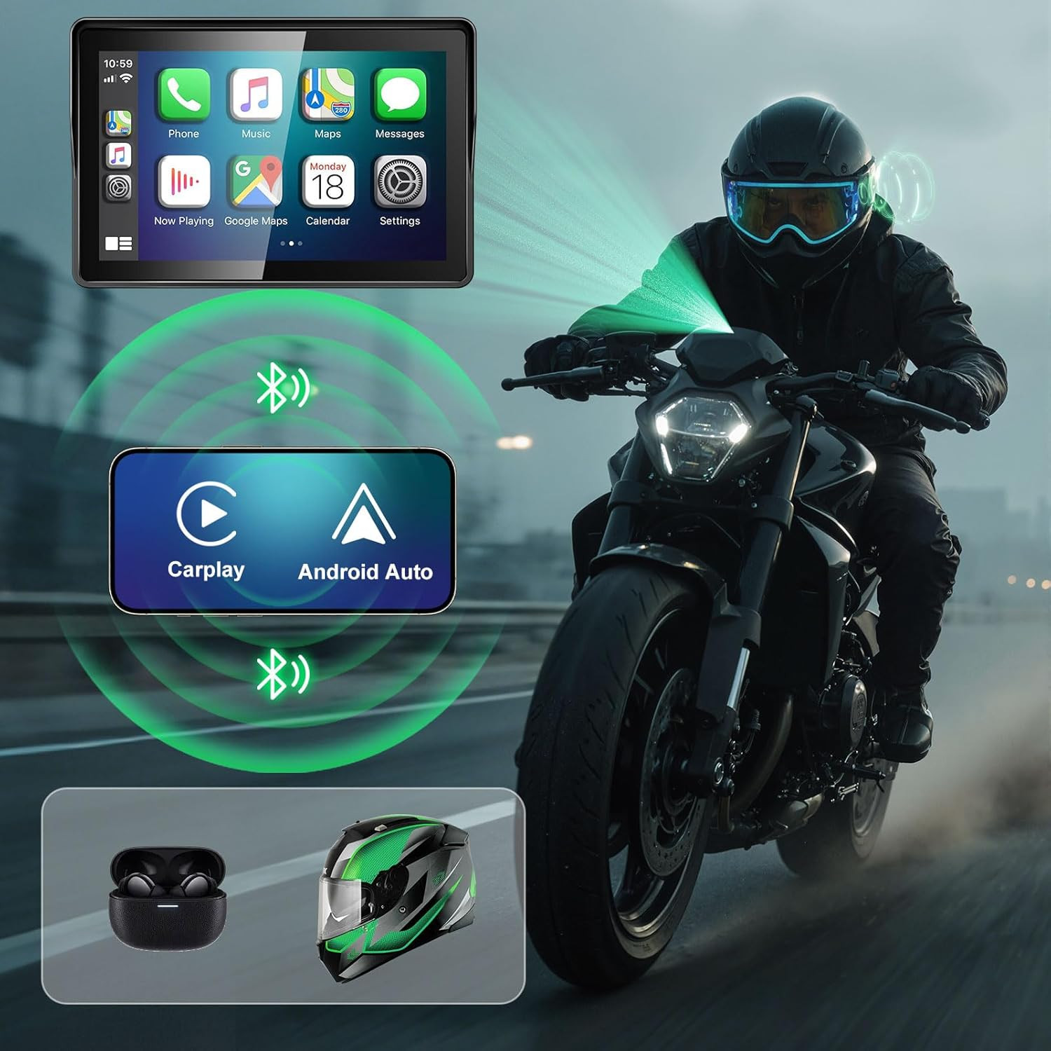 2026 GPS Carplay 5 Inch for Motorcycle with TPMS, Wireless Carplay & Android Au
