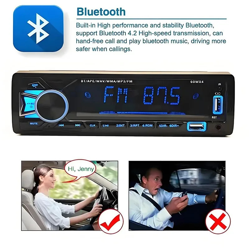 Single Din Car Stereo Radio Bluetooth MP3 Player Dash Audio FM AUX USB Charger