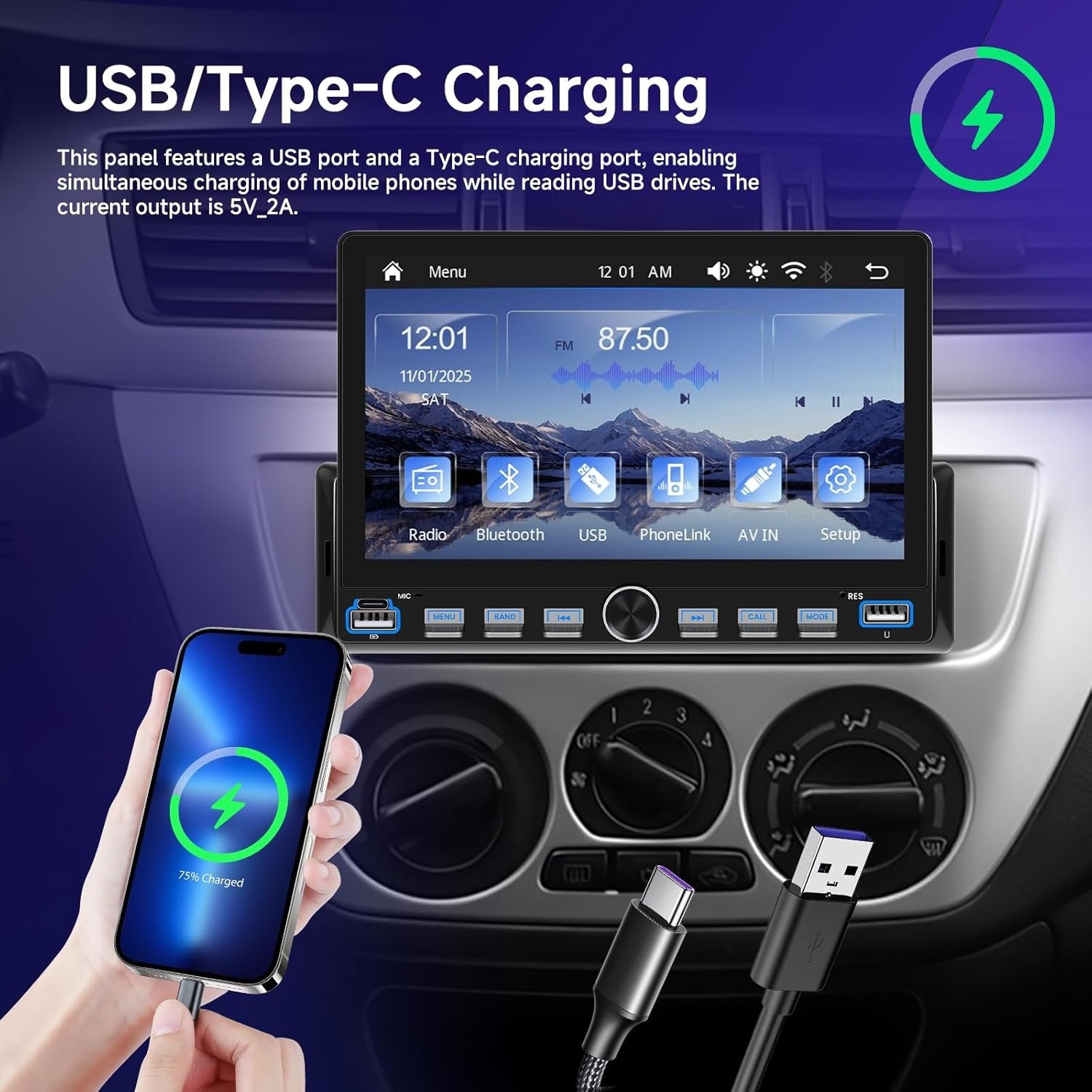 7 Inch Single Din Car Stereo – Wireless CarPlay & Android Auto, Mirror Link, …