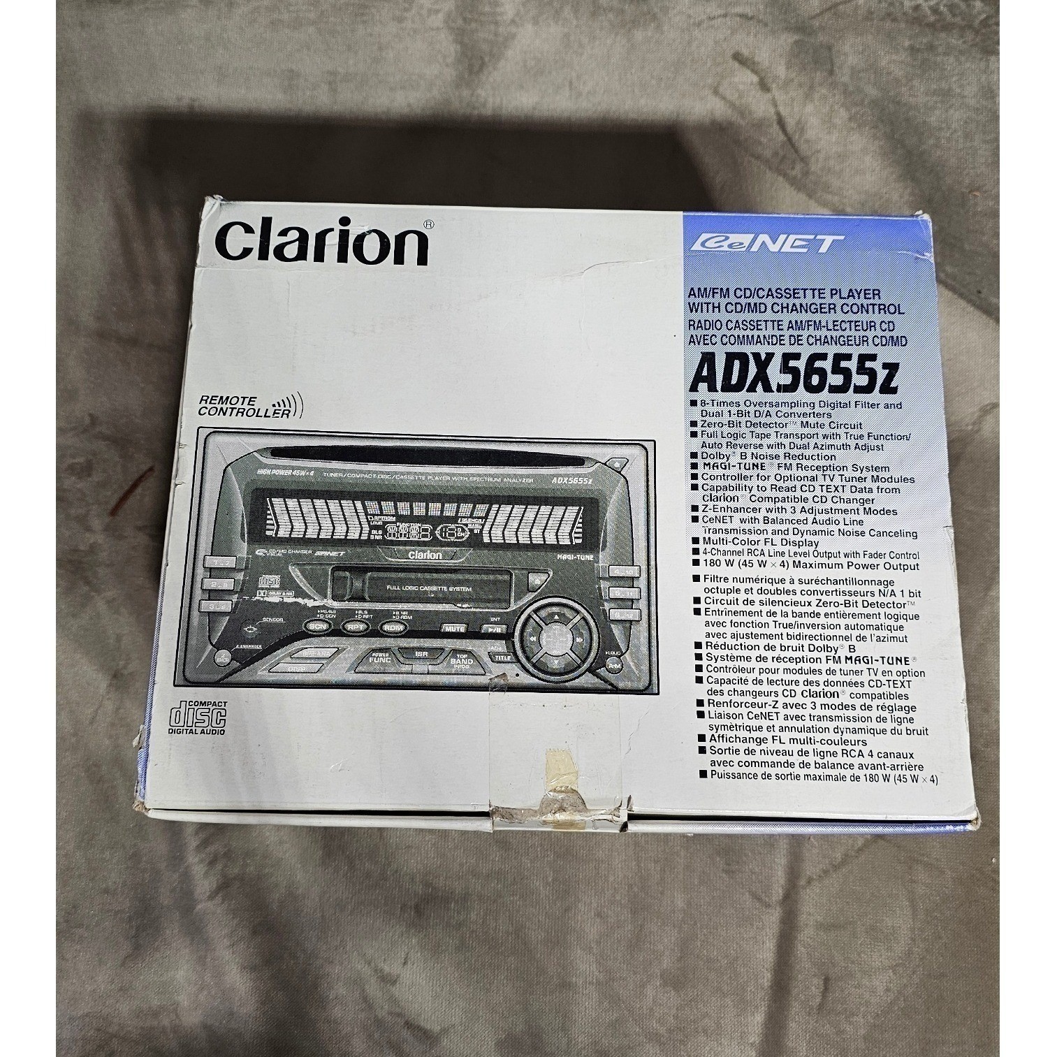 Clarion ADX5655z Double DIN Car Stereo CD Cassette Player AM FM Receiver Remote