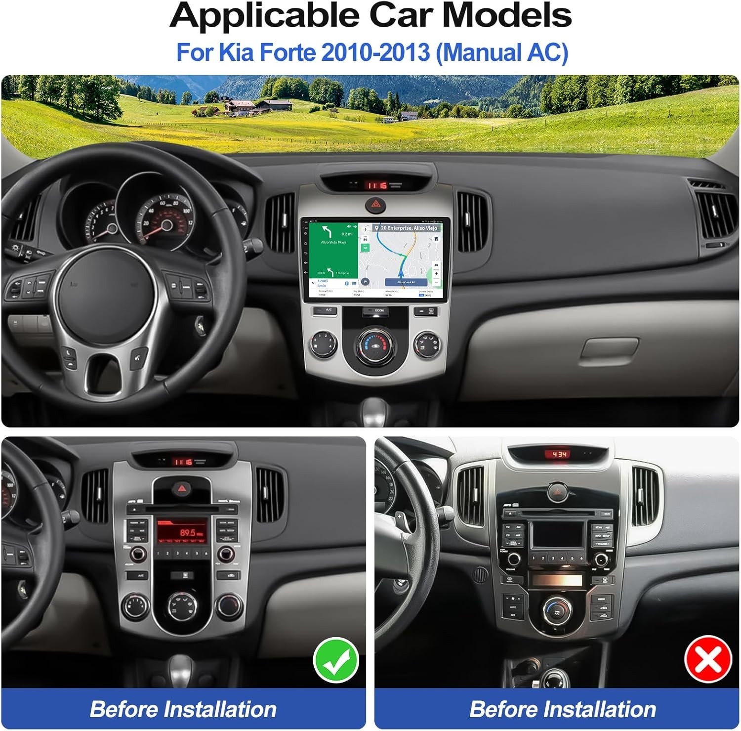 4+64G For KIA Forte 2010-2013 Car Stereo Radio Auto GPS Navi Carplay Screen