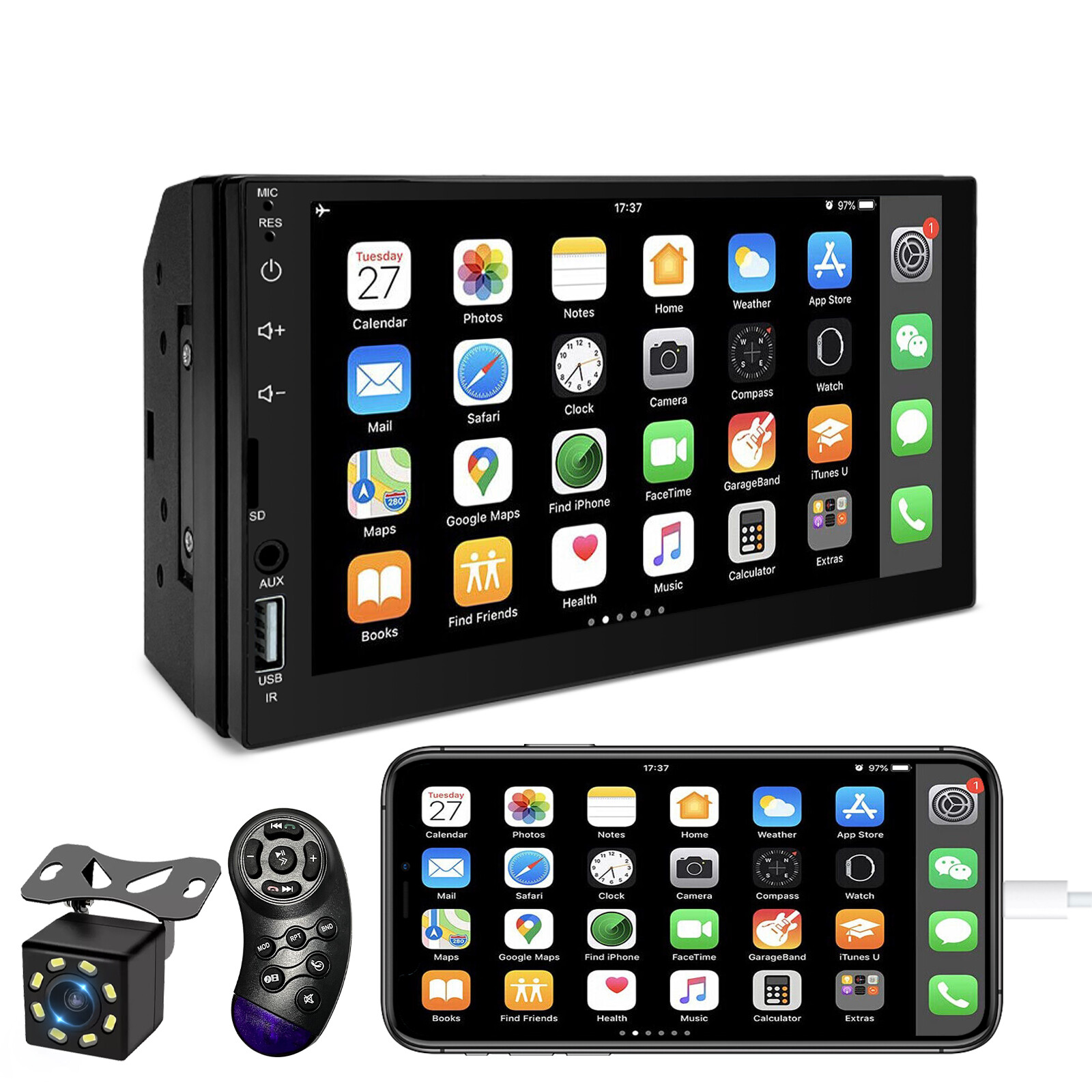 AUX Car MP5 Player 7″ Double 2DIN B-T Touch Screen Stereo Radio USB Camera USB~