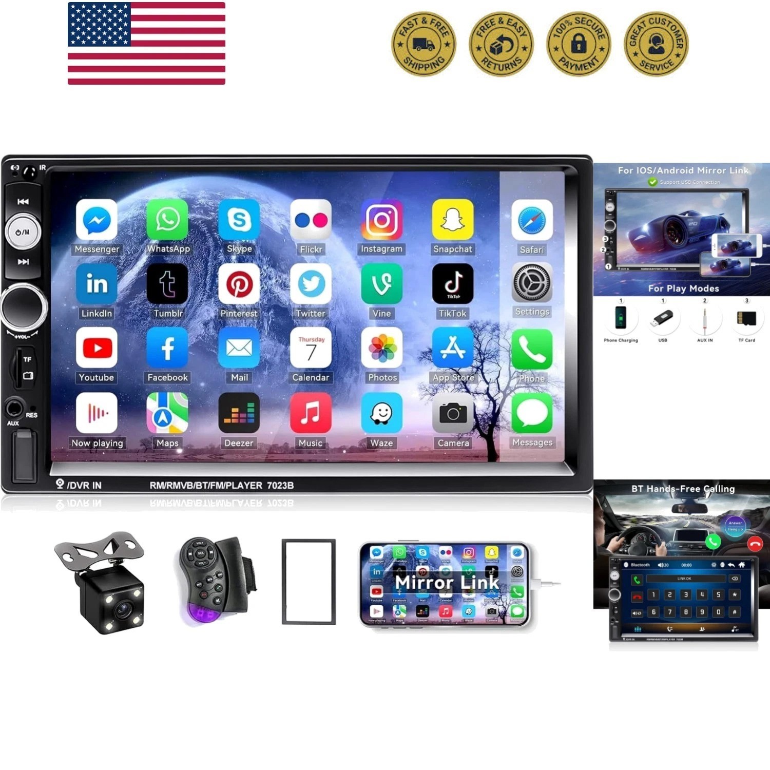 7″ Double Din Car Stereo Audio Bluetooth MP5 Player USB FM Multimedia Radio+ …