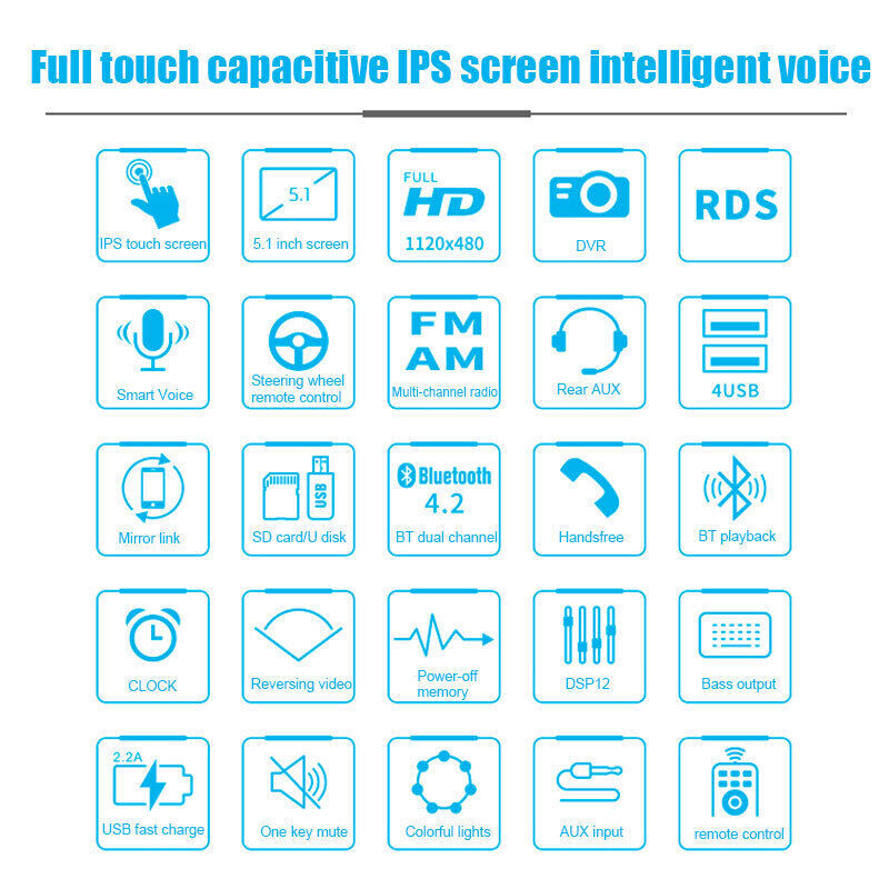 5.1″ Single 1 Din Car Radio Touch Screen Carplay Bluetooth MP5 Player FM/USB/AUX