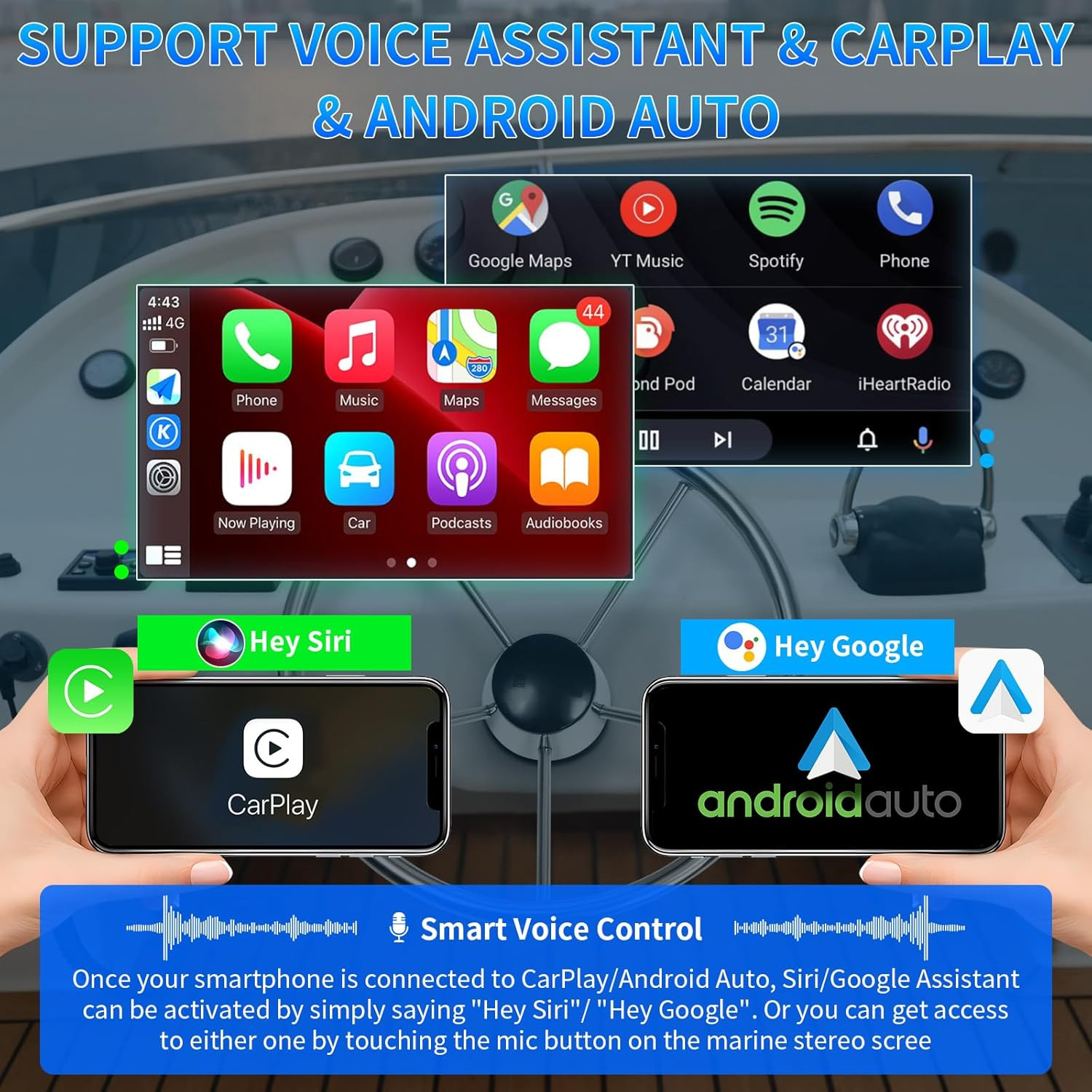 2026 Upgraded Marine Stereo with Wireless Carplay and Android Auto, Portable 8”