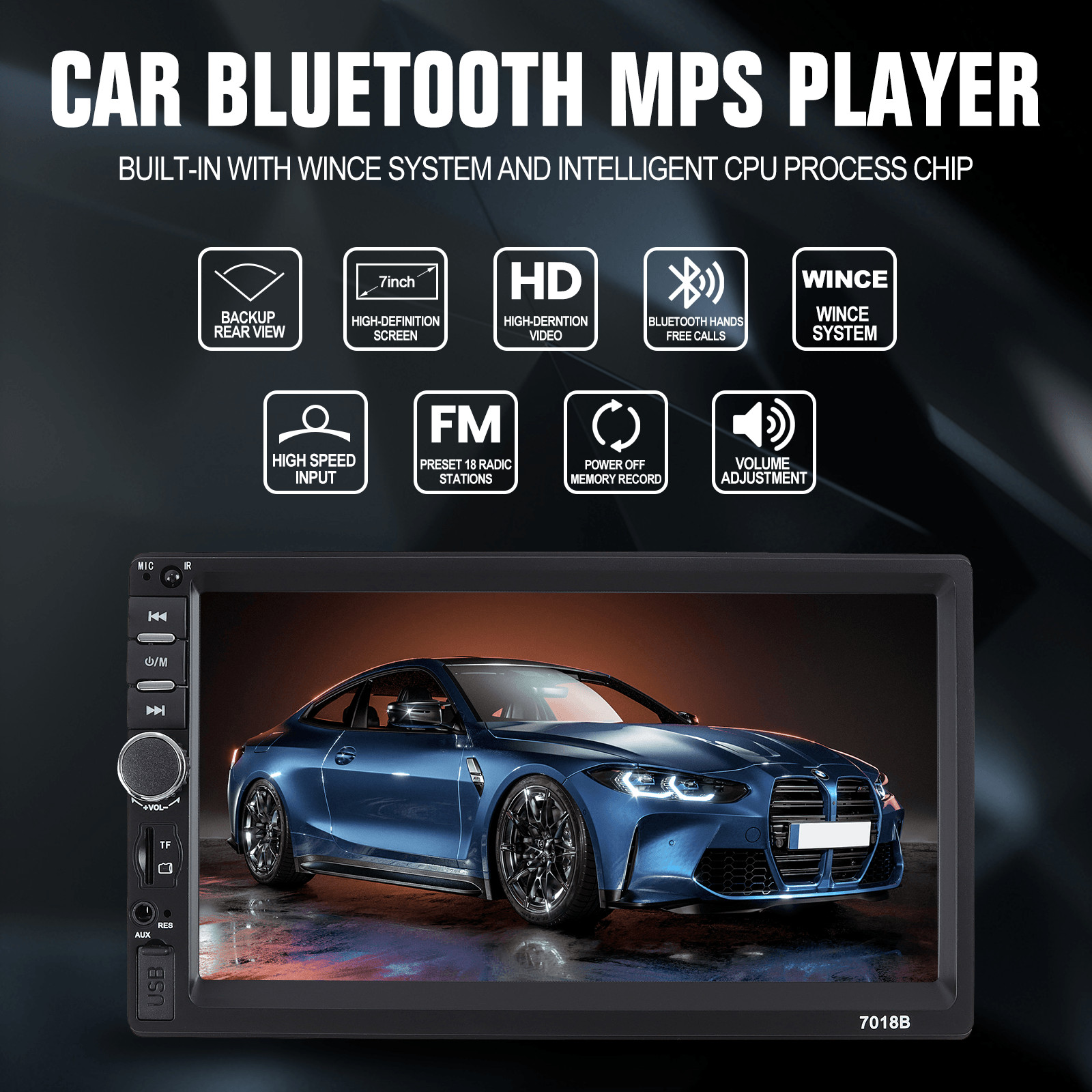 7″ Double Din Touch Screen Apple Android Auto Car Stereo Radio Bluetooth