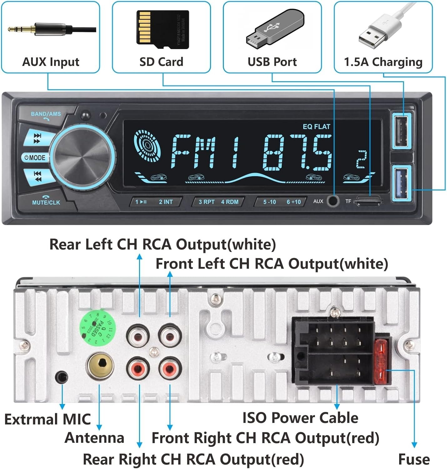 Bluetooth MP3 Player with Adjustable Brightness & External MIC for Safety