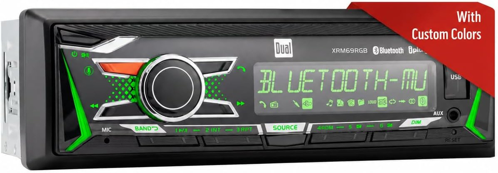 Dual Electronics XRM69RGB | 12-Character LCD Single DIN Car Stereo | RGB Custom
