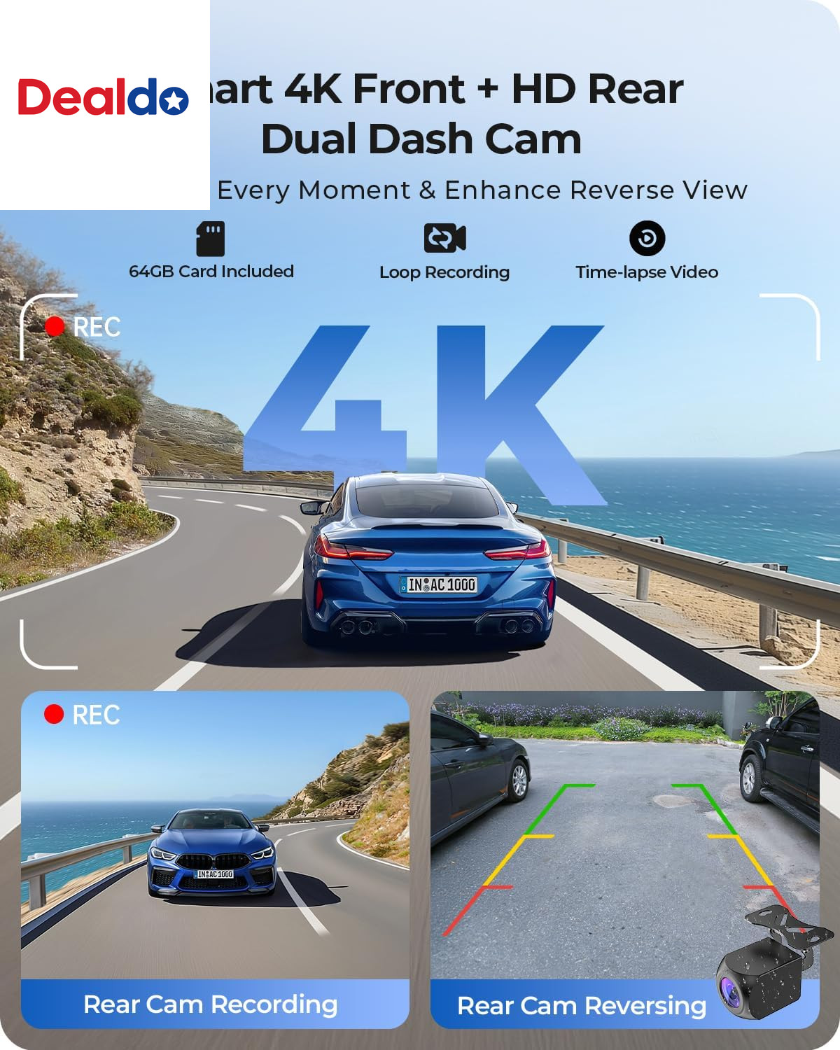 9.26″ Carplay Screen with 4K Dash Cam & HD Backup Camera, Wireless Portable Car