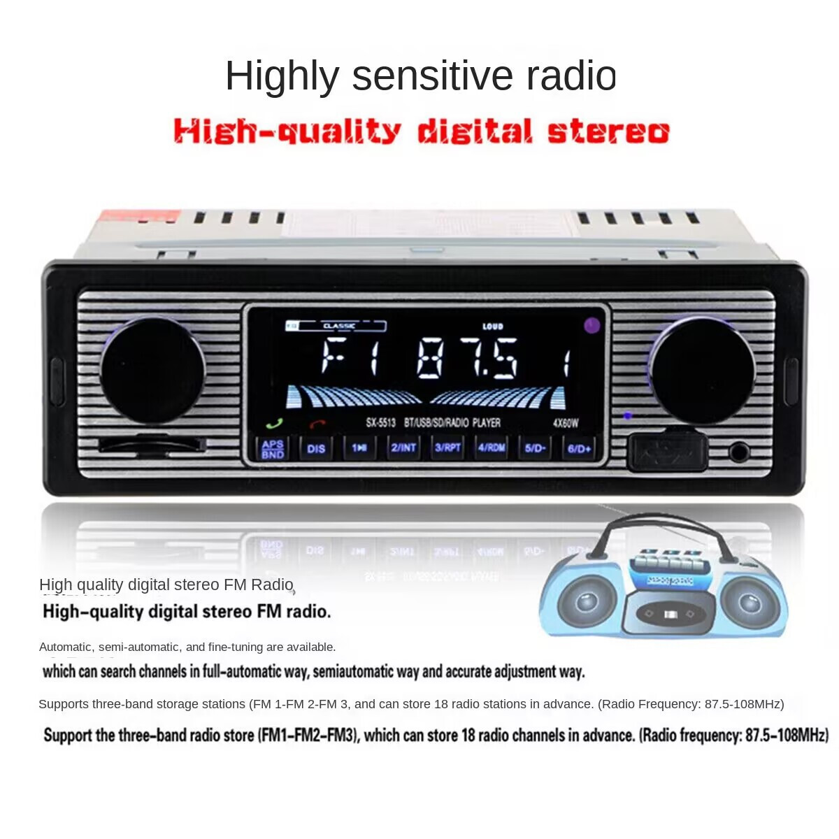 Bluetooth Vintage Car FM Radio MP3 Player USB Stereo RCA Audio Receiver AUX