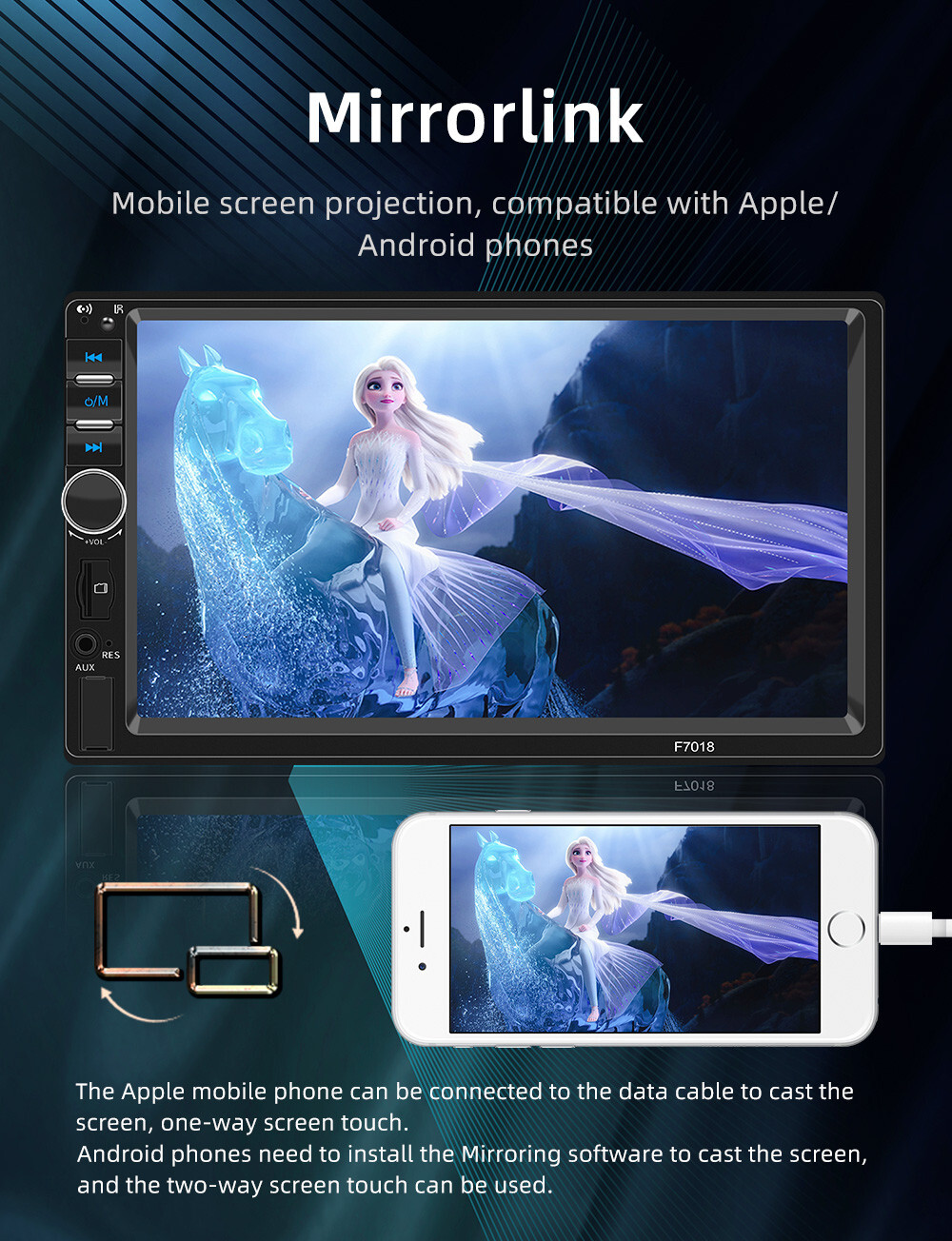 Double Din Car Stereo Touch Screen Bluetooth FM Radio Carplay Android Auto W/Cam