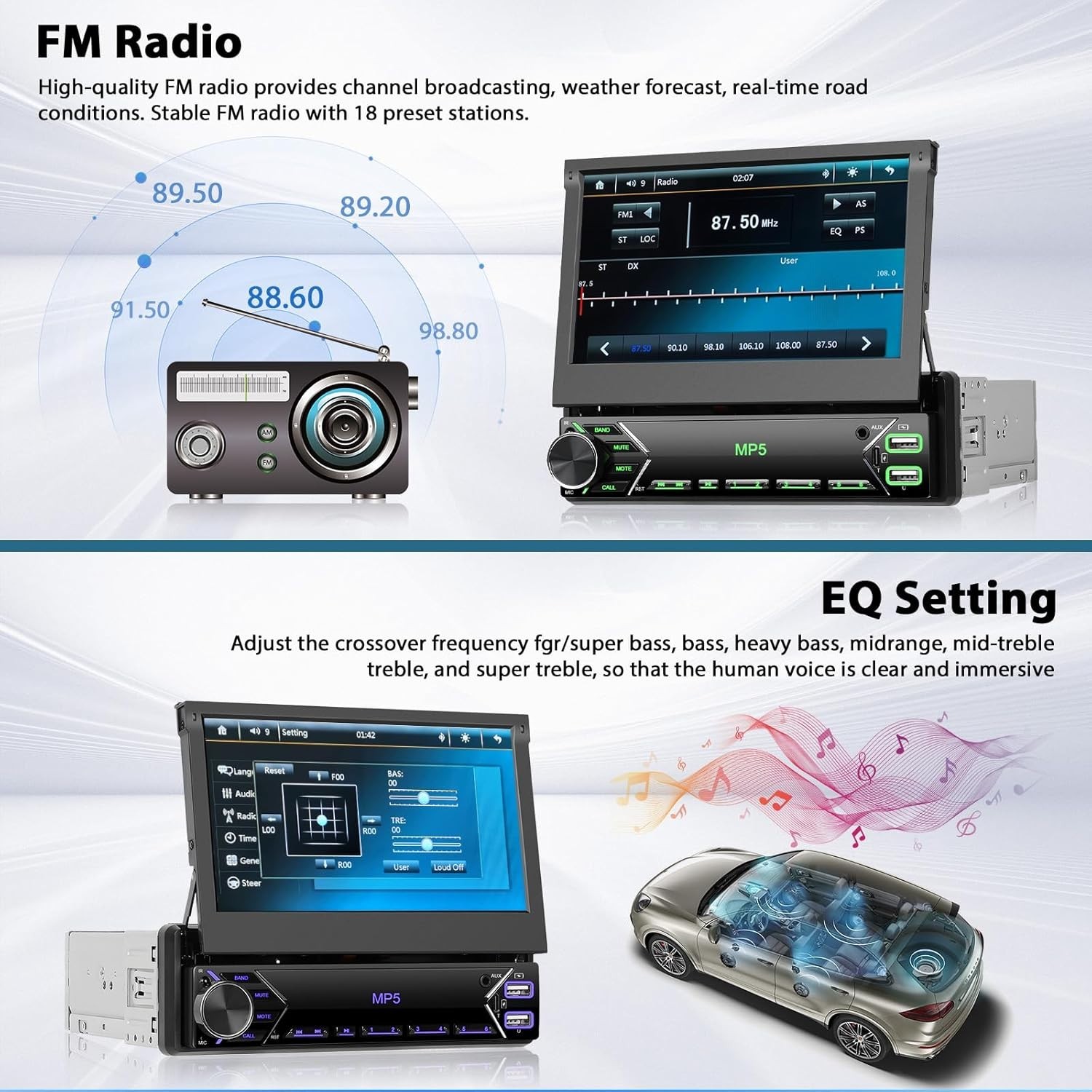 7” All-In-One Car Stereo: Bluetooth, Fast Charge & Video Playback Capabilities