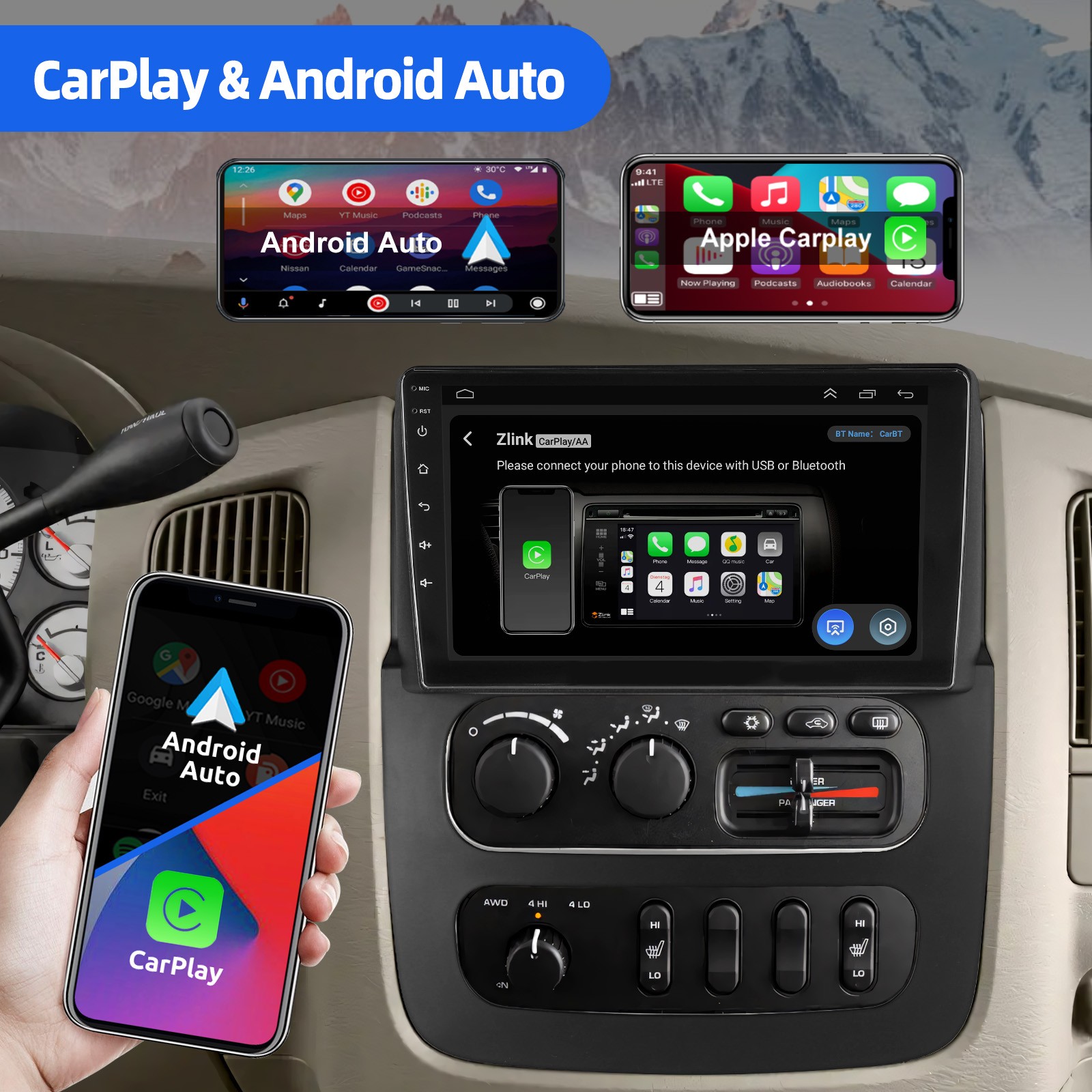 2+32G Car Stereo Radio Android 14 Carplay For 2002-2005 Dodge Ram 1500 2500 +DVR