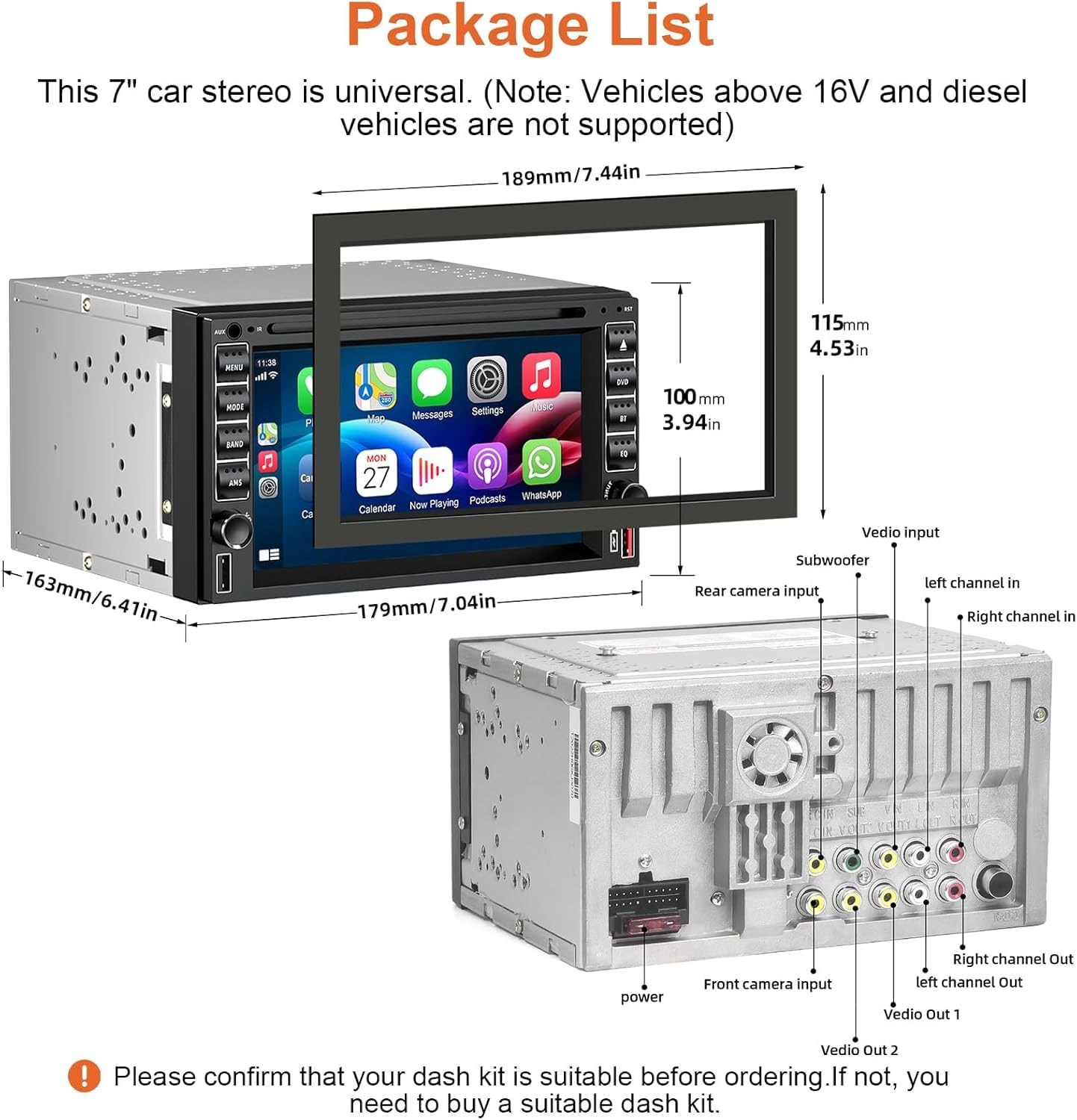 Double Din Car Stereo Radio with CD/DVD Player, Voice Control Carplay and And…