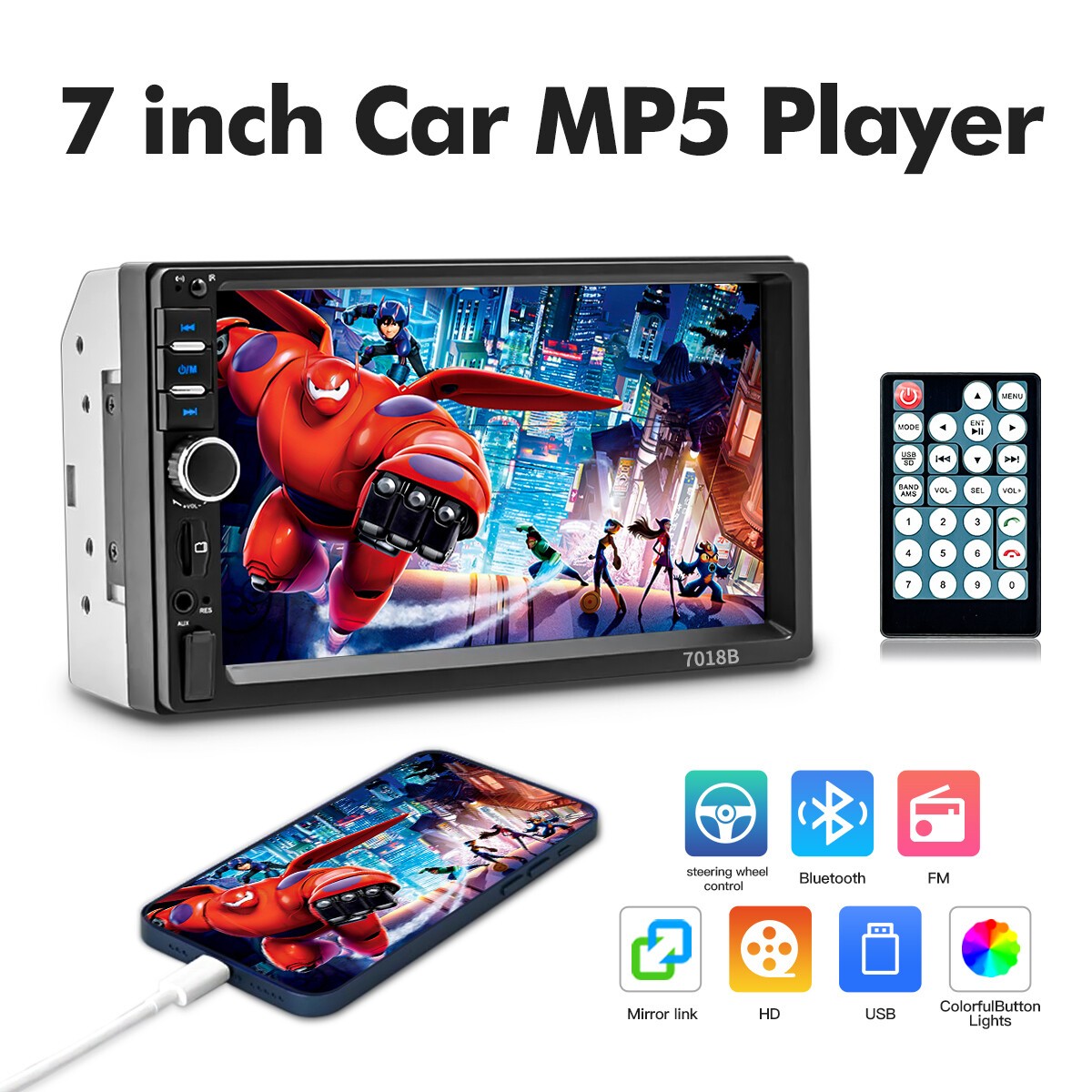 7 Inch 2DIN Bluetooth Car MP5 Player Touch Screen FM Radio USB AUX