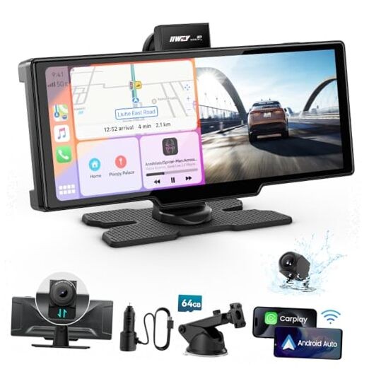Portable Apple Carplay Screen, 10’’ Car Stereo Wireless Car Play & Android