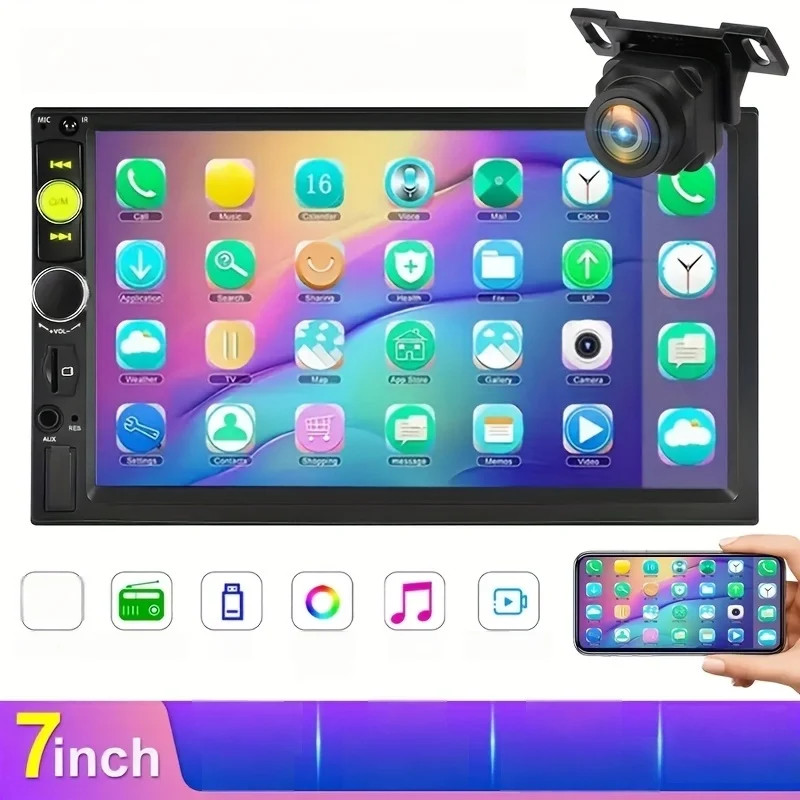 MP5 Car Player 2 Din 7 Inch Touch Screen Car Stereo Bluetooth + Backup Camera`