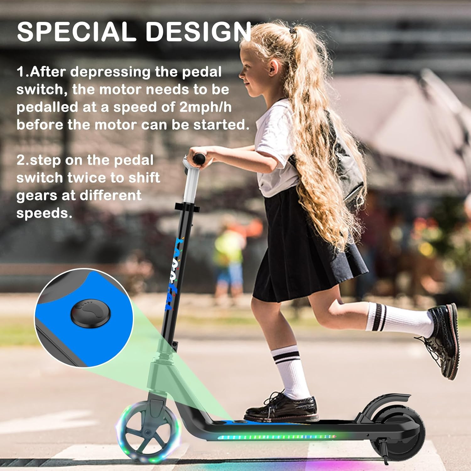 Electric Scooter for Kids Age 6-10, Kick-Start Boost Scooter with Adjustable Spe