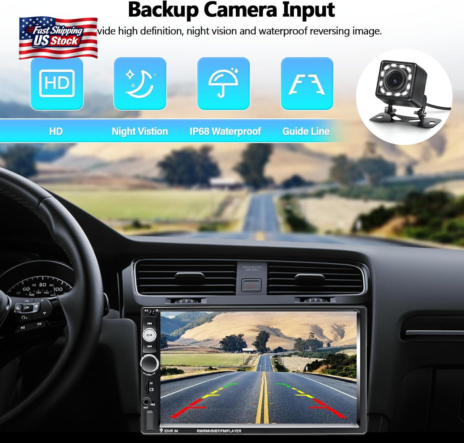 Amprime Double Din Car Stereo Radio with Bluetooth 7” Touch Screen FM Receiver M