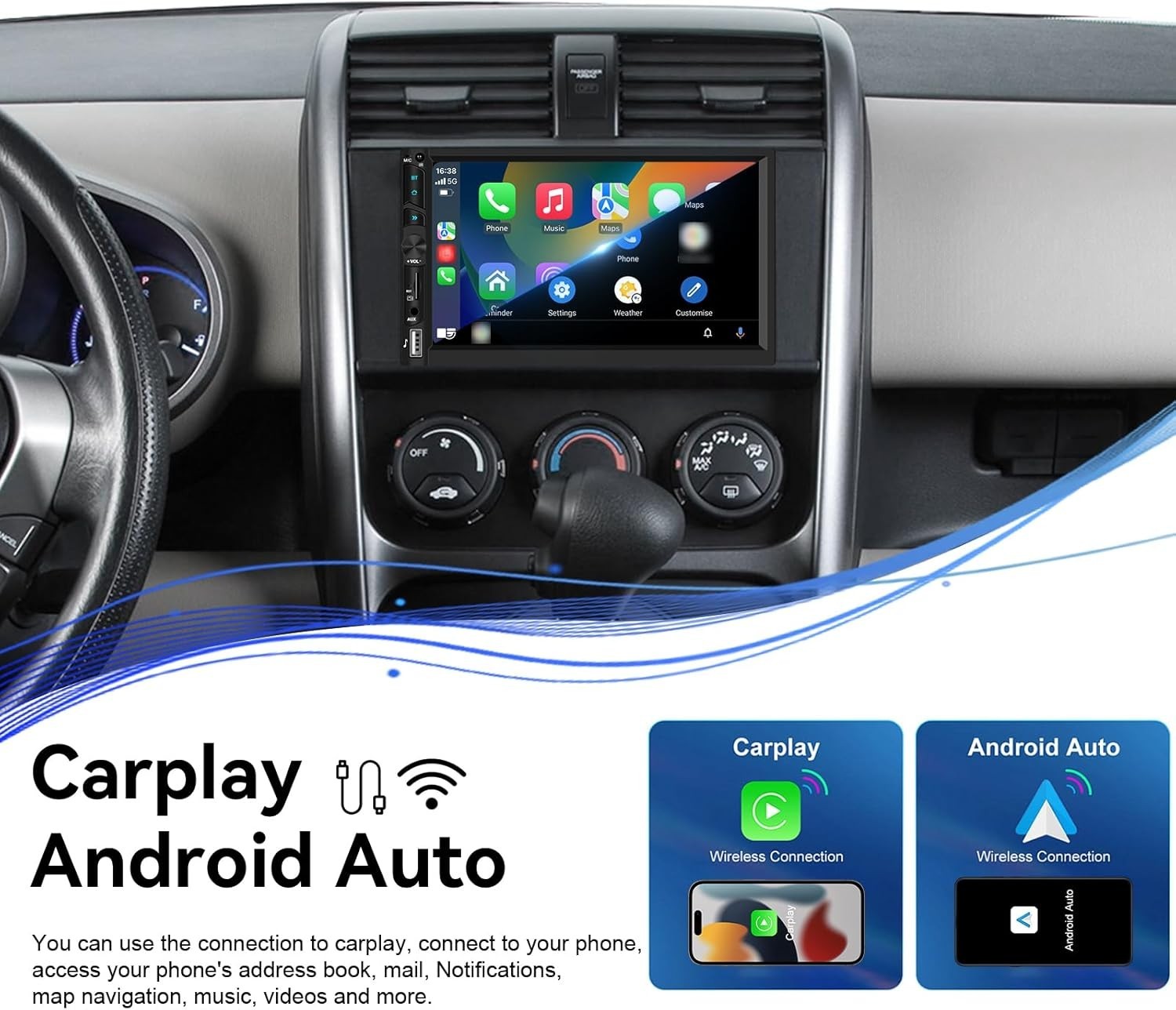 UNITOPSCI 2026 Wireless Apple CarPlay Car Stereo,Wireless Android