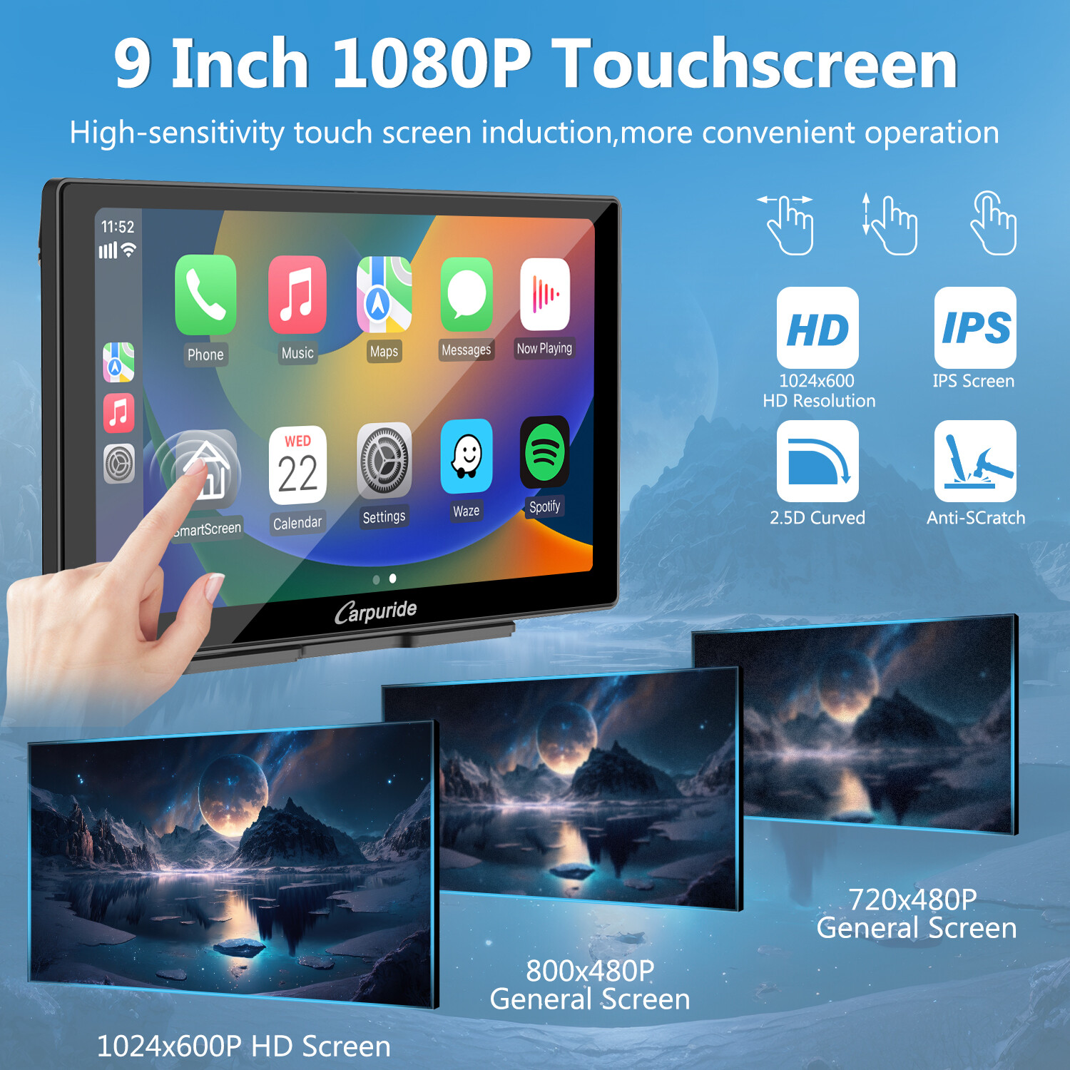 Carpuride 9″ Car Bluetooth Wireless Apple CarPlay Android Auto TouchScreen Radio