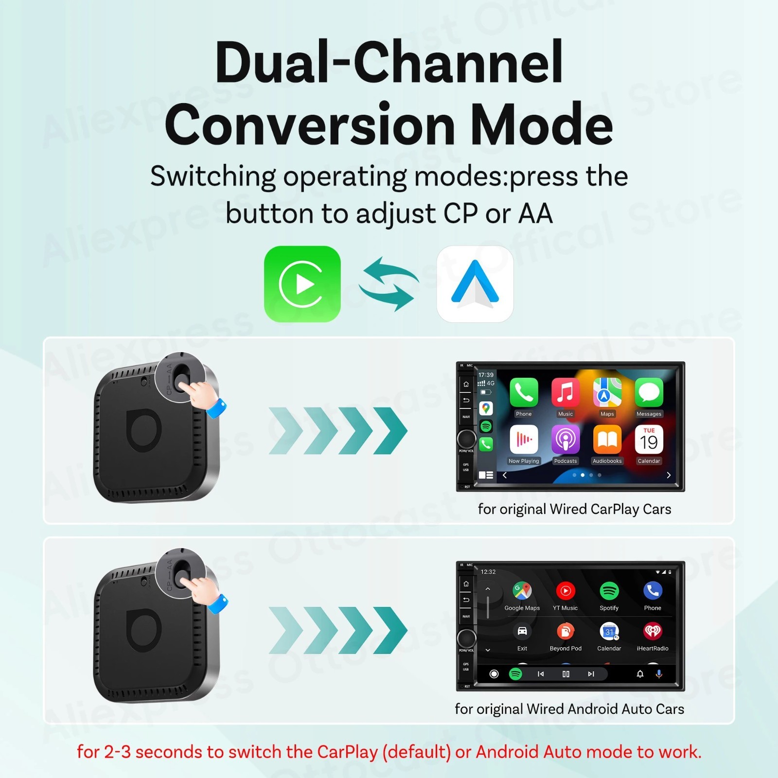 OTTOCAST E2 Video Palyer Ai Box Wireless CarPlay Adapter Android w/YT+TK+APP