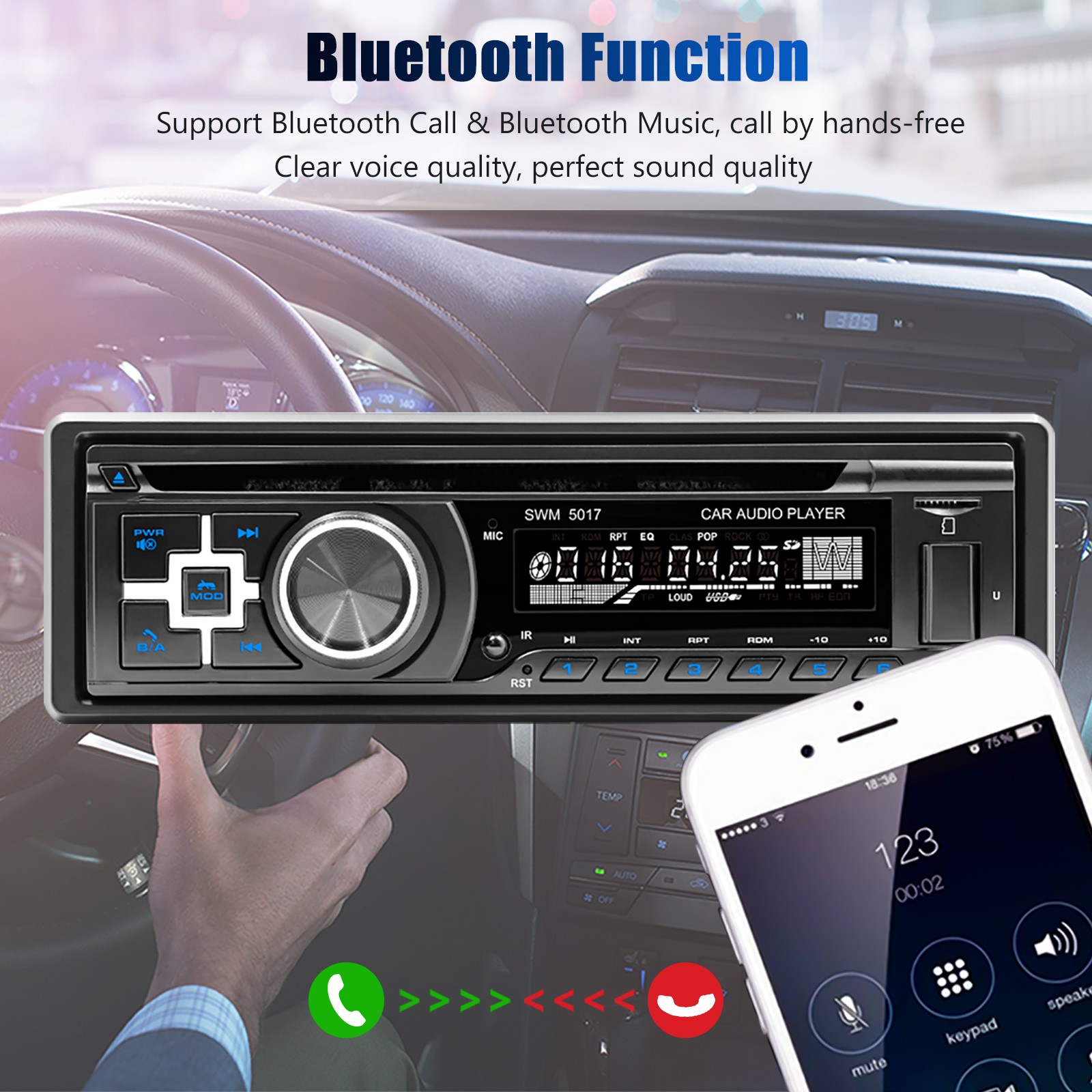 Single Din Car Stereo Radio with CD/DVD Player USB Bluetooth FM AM RDS SD AUX