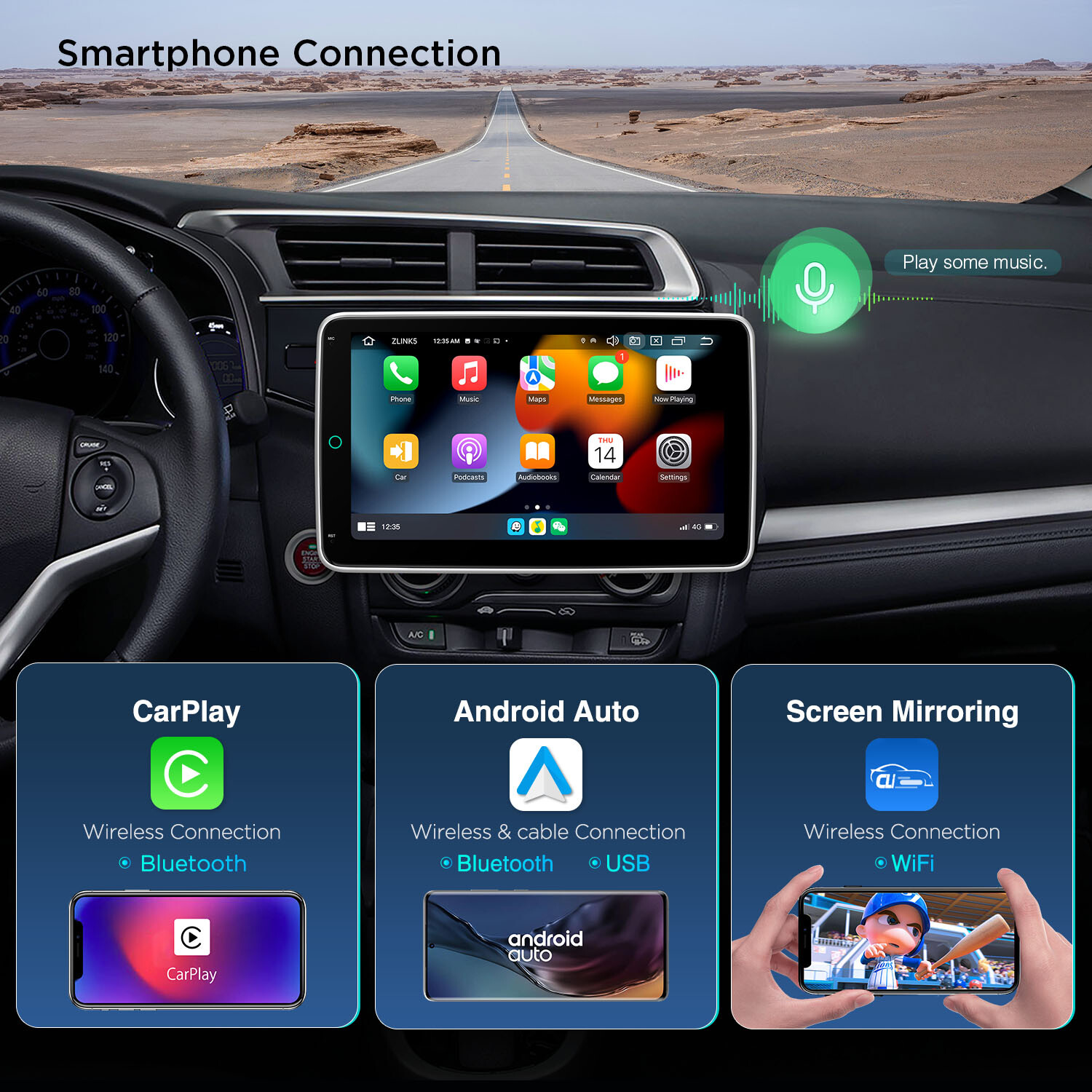10.1″ Rotatable Screen 1-DIN 8Core Android 13 64GB Car Play Stereo GPS Radio DSP