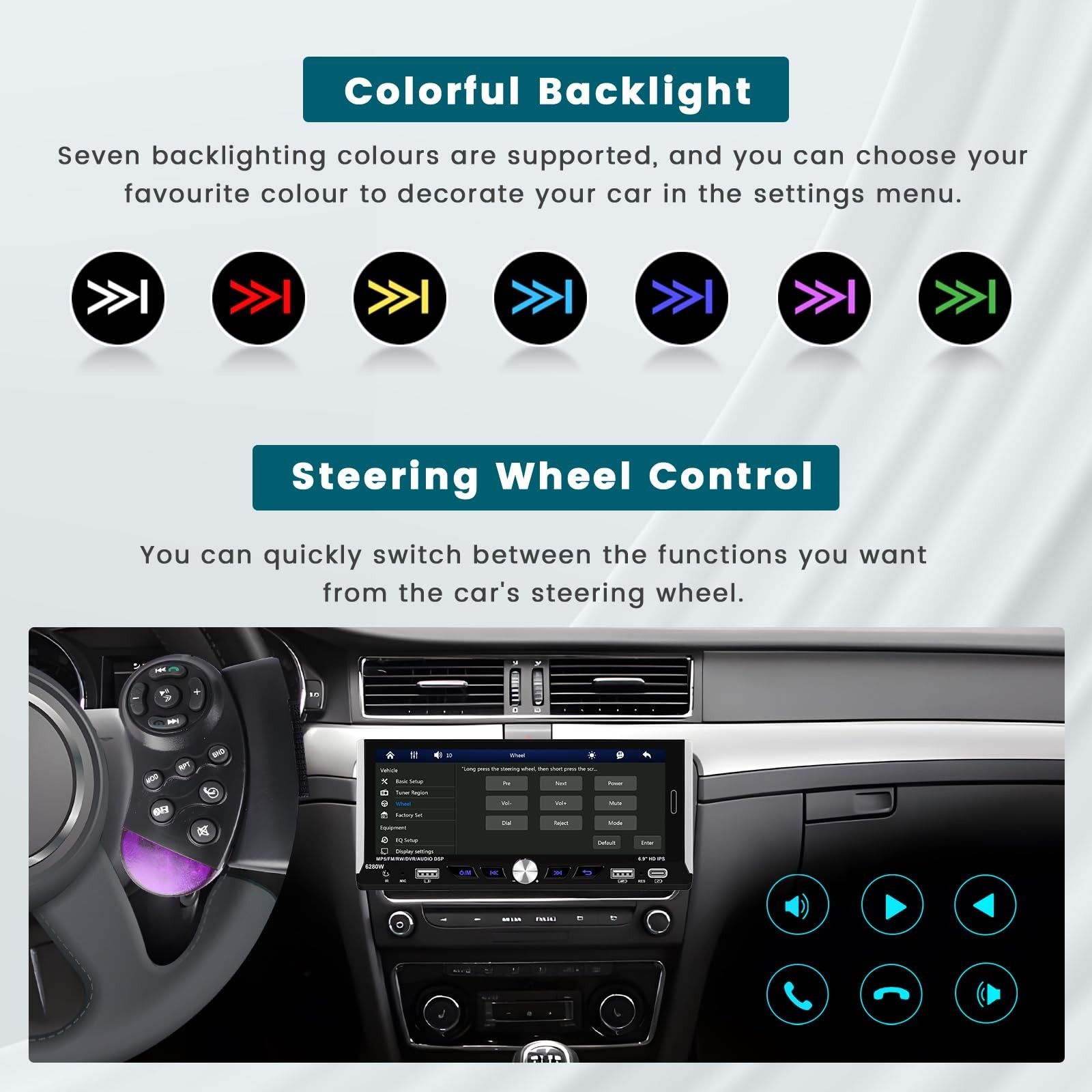 Hikity 6.9 Inch Car Stereo Single Din Wireless Carplay Screen, Black