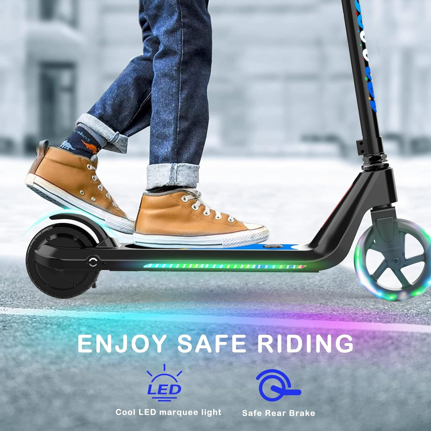 Electric Scooter for Kids Age 6-10, Kick-Start Boost Scooter with Adjustable Spe