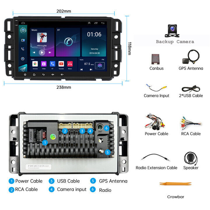 Carplay Car Radio Stereo GPS Head Unit Bluetooth+Camera For Chevrolet GMC Buick
