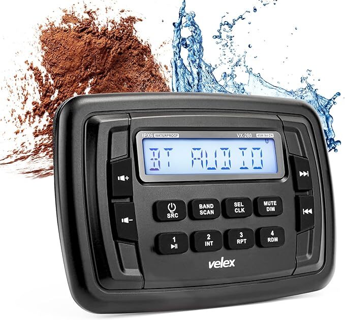 Velex Marine Bluetooth Streaming Stereo Radio AM FM Tuner 4-Channel x 45W