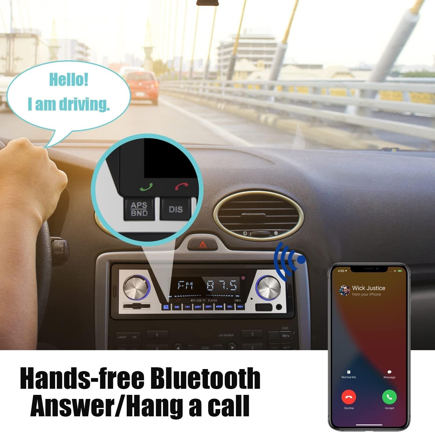 Estereo De Pantalla con Bluetooth Para Auto Coche Carro MP3 Player USB/SD/AUX/FM