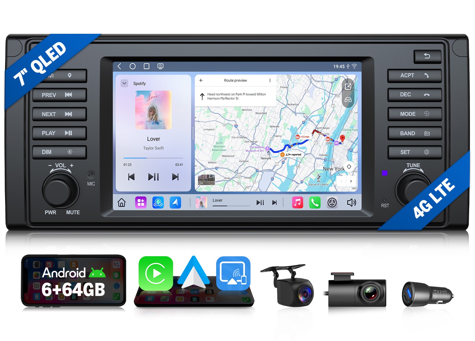 QLED 7″ Touch Screen Car Stereo Upgrade For BMW E39 528i 530i 540i Android Auto