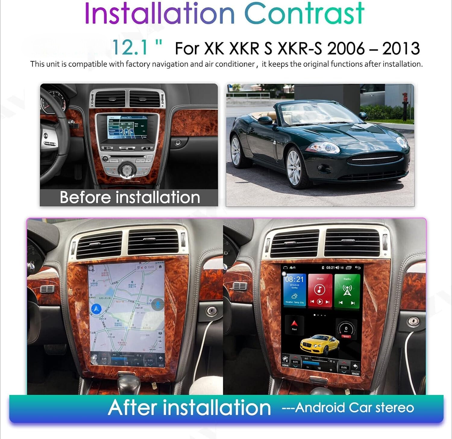 12.1” Large Screen CarPlay Car Radio GPS 6+128GB For Jaguar Xk Xkr-s 2006-2013