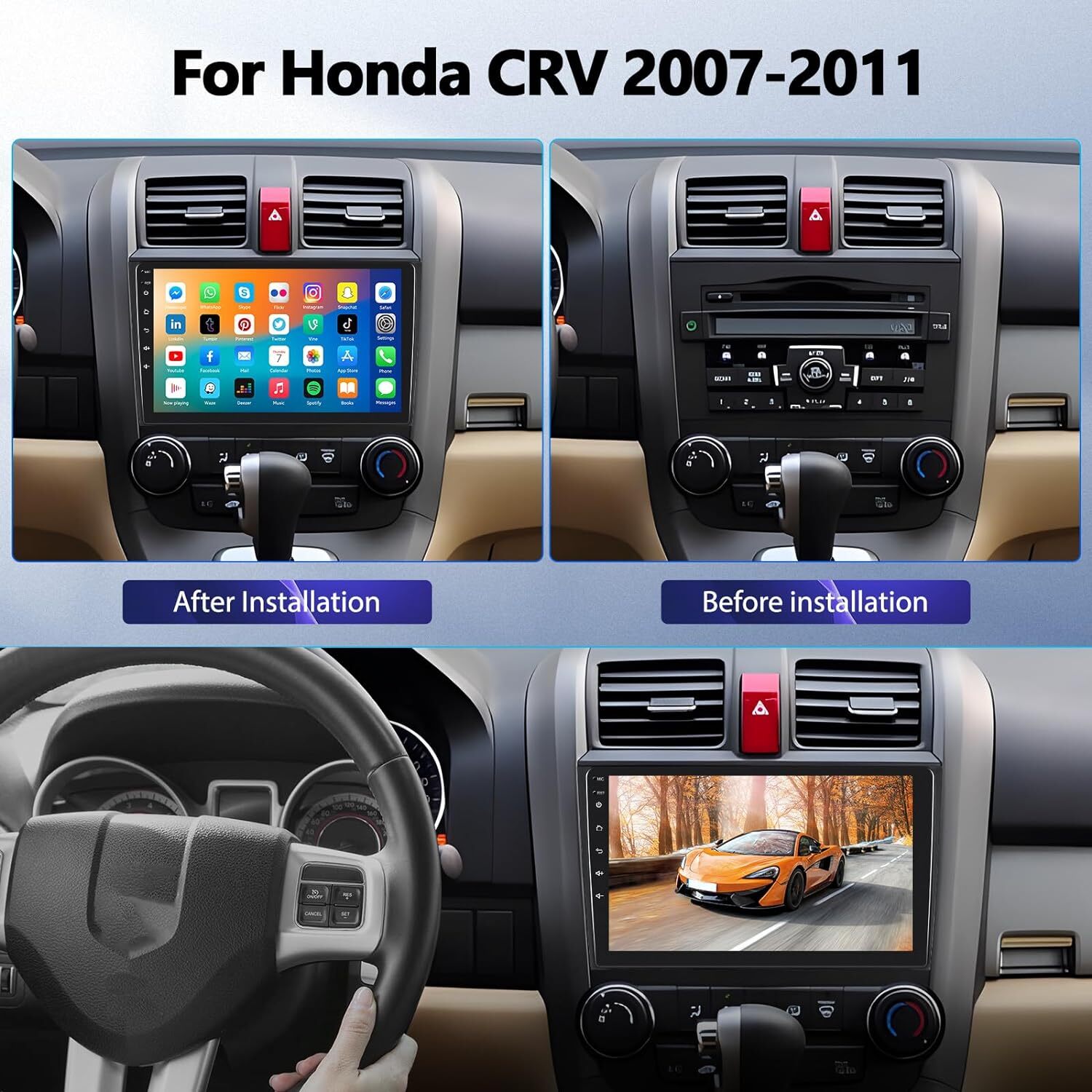 For Honda CRV 2007-2011 Android 15 Apple Carplay Car Stereo 32GB Radio + Camera