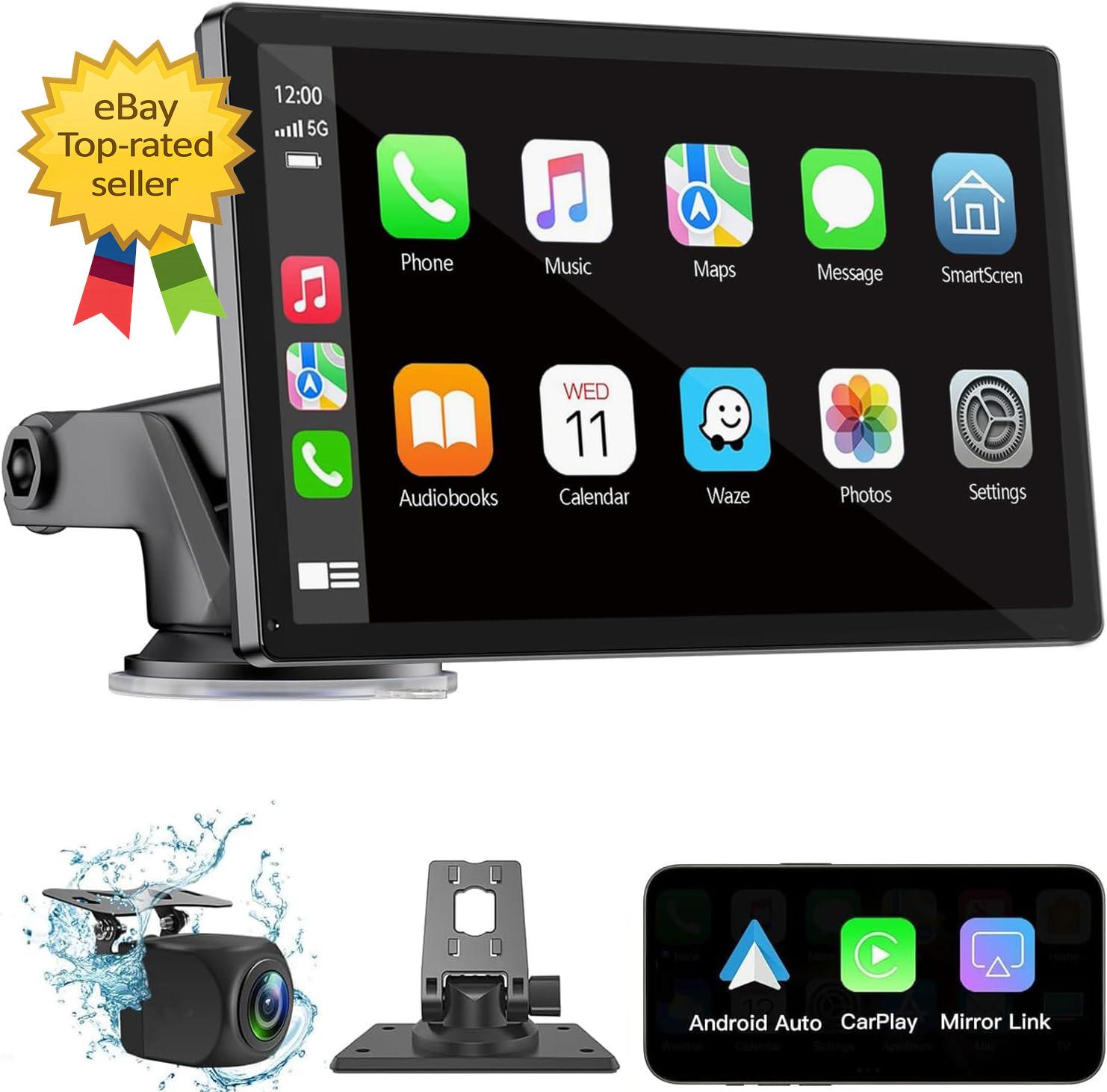 Wireless CarPlay Screen 7 Inch HD Portable Car Stereo Touchscreen AndroidAutoGPS
