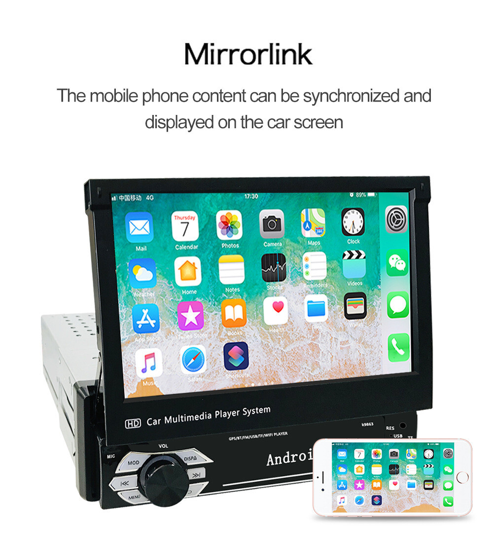 1 din Car Radio Automatic telescopic screen WIFI GPS BT Mirro Link mp5 player